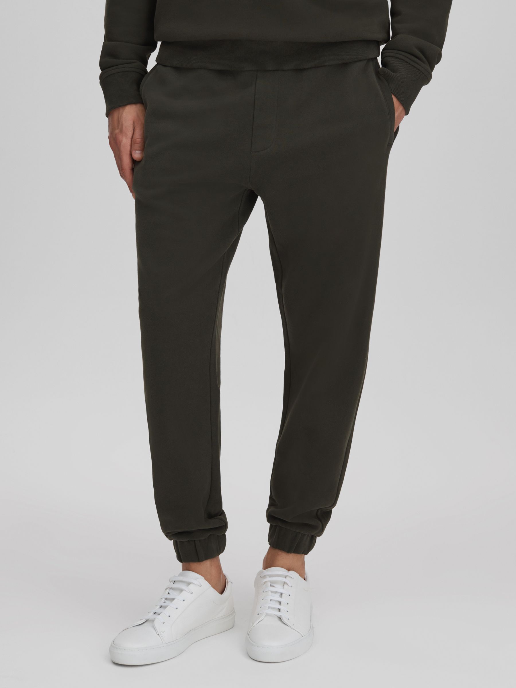 Fleece Lined Cotton Joggers in Khaki