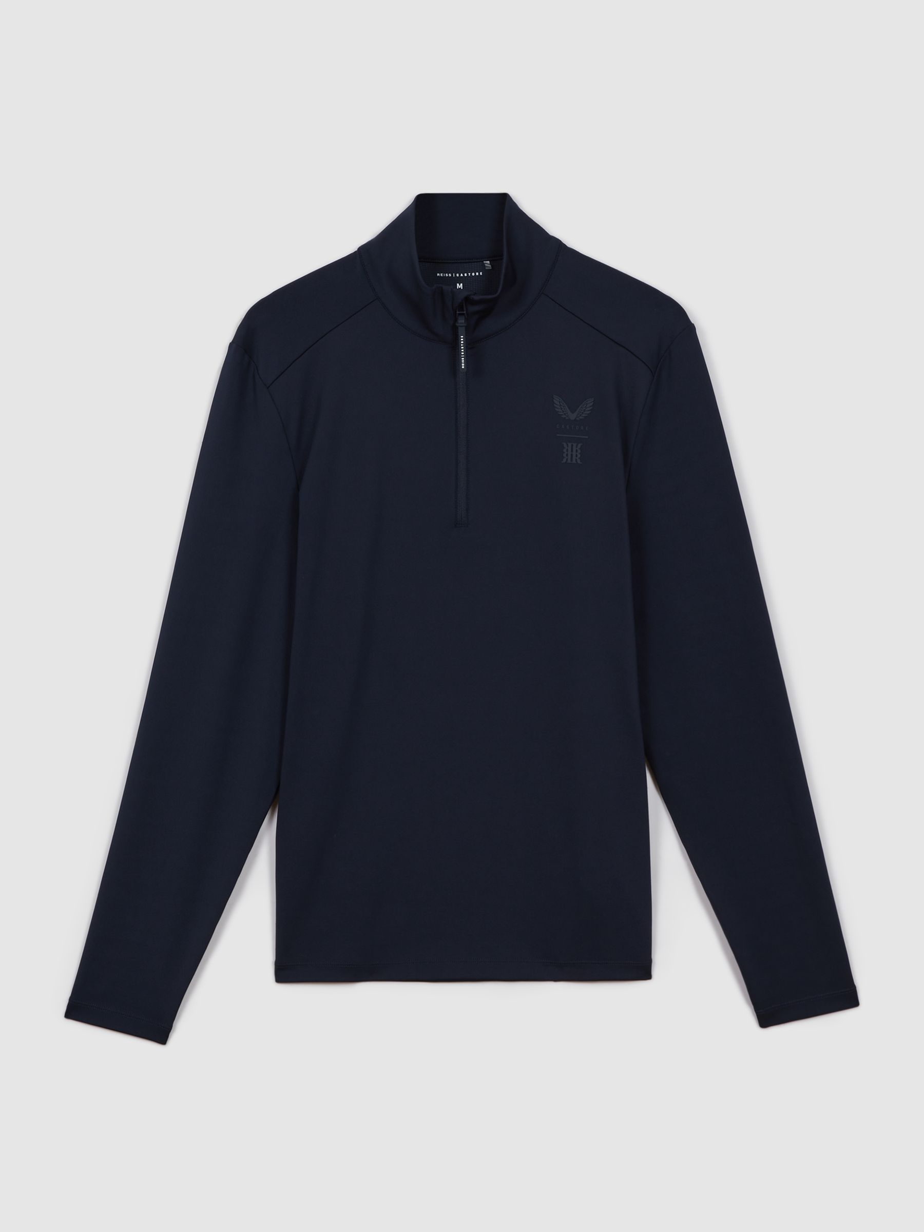 Reiss Castore Performance Quarter Zip Funnel Neck Top in Midnight Navy REISS
