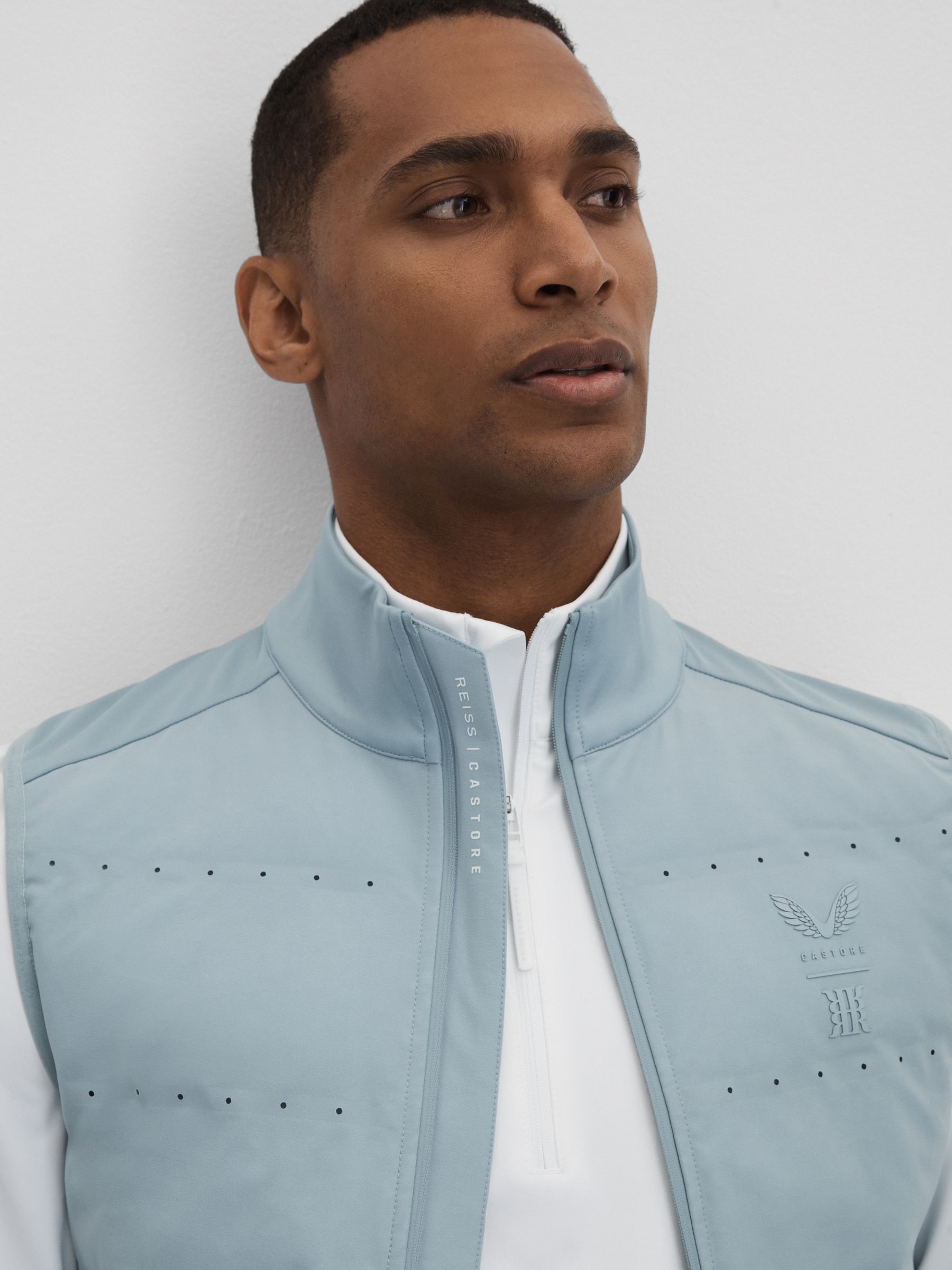 Reiss Castore Water Repellent Hybrid Quilted Gilet in Blue Silver REISS