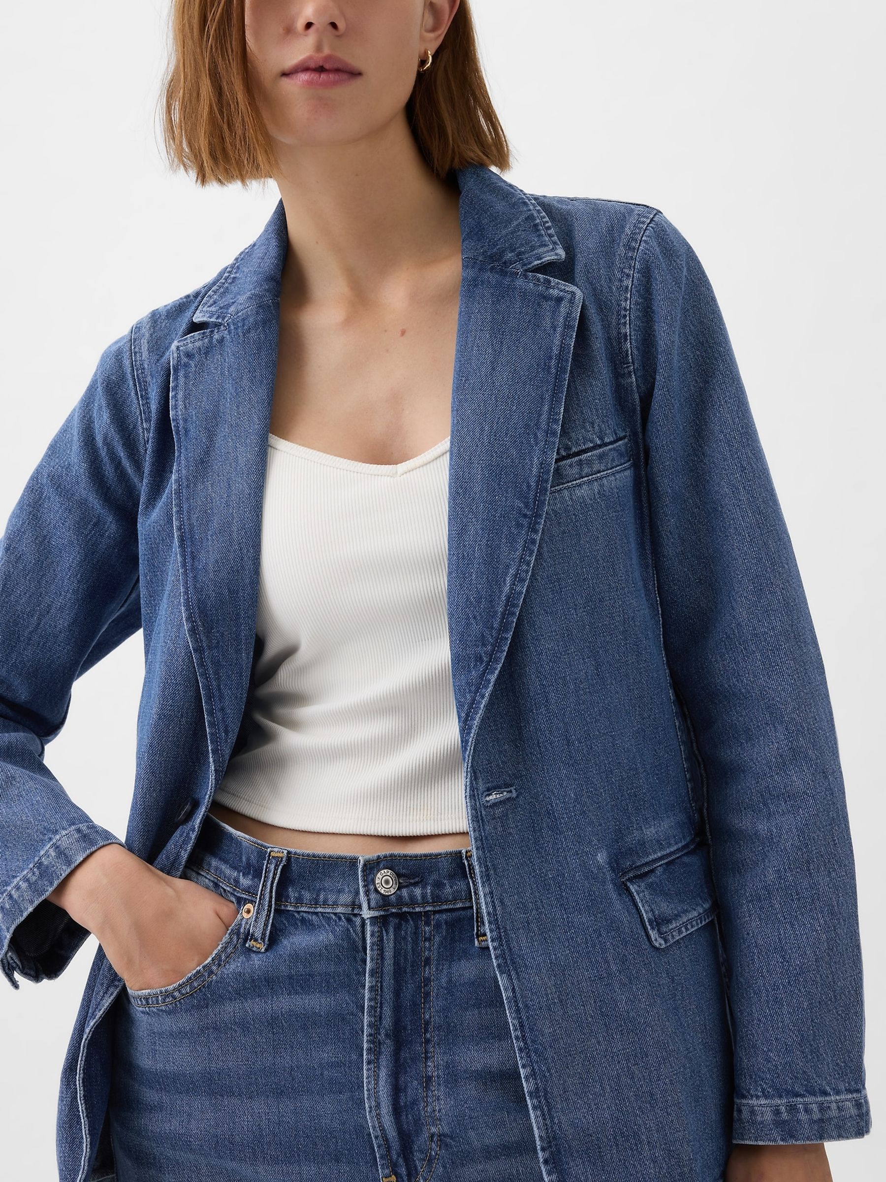 Womens blue jean blazer cheap