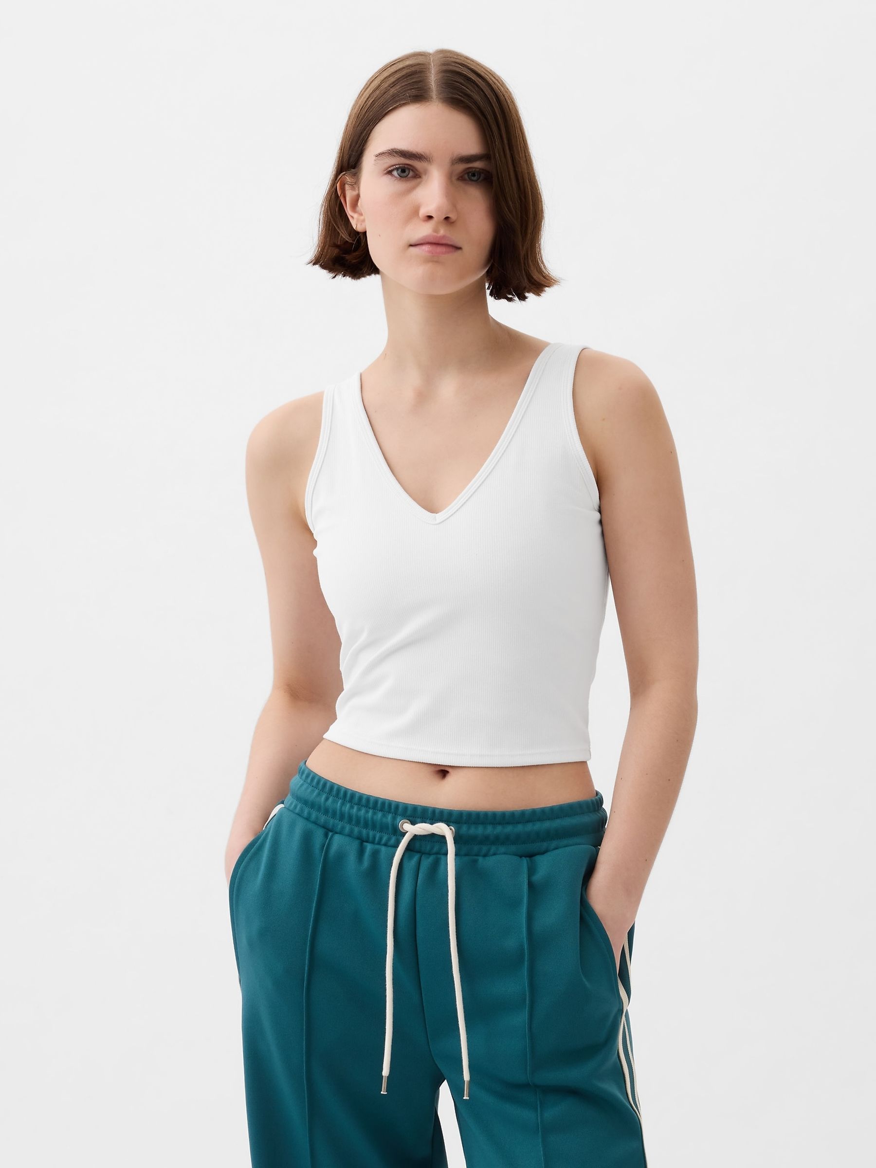 White Built in Bra V Neck Vest Gap
