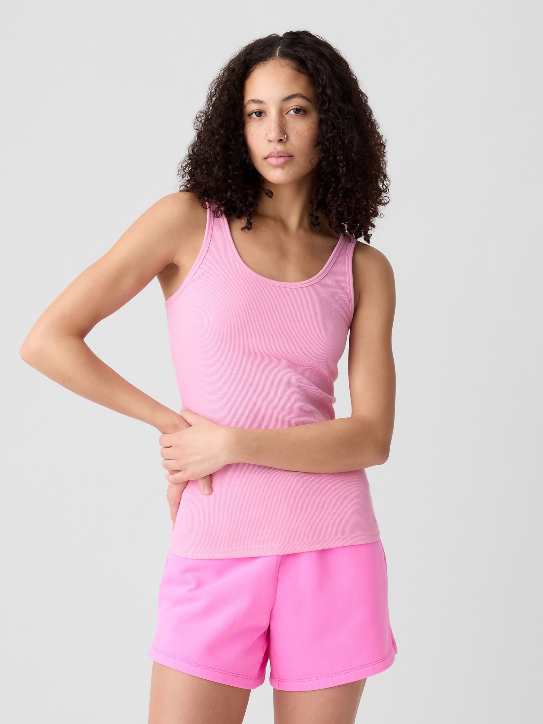 Sleep tank top with support clearance
