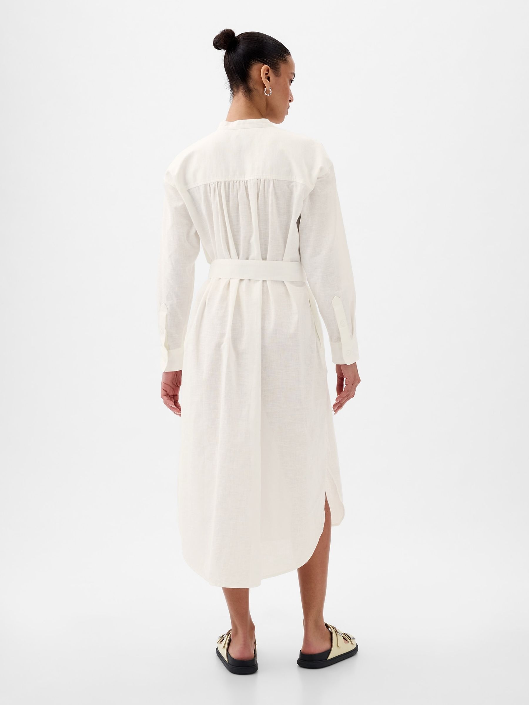 Buy White Linen Blend Long Sleeve Shirt Dress from the Gap online shop