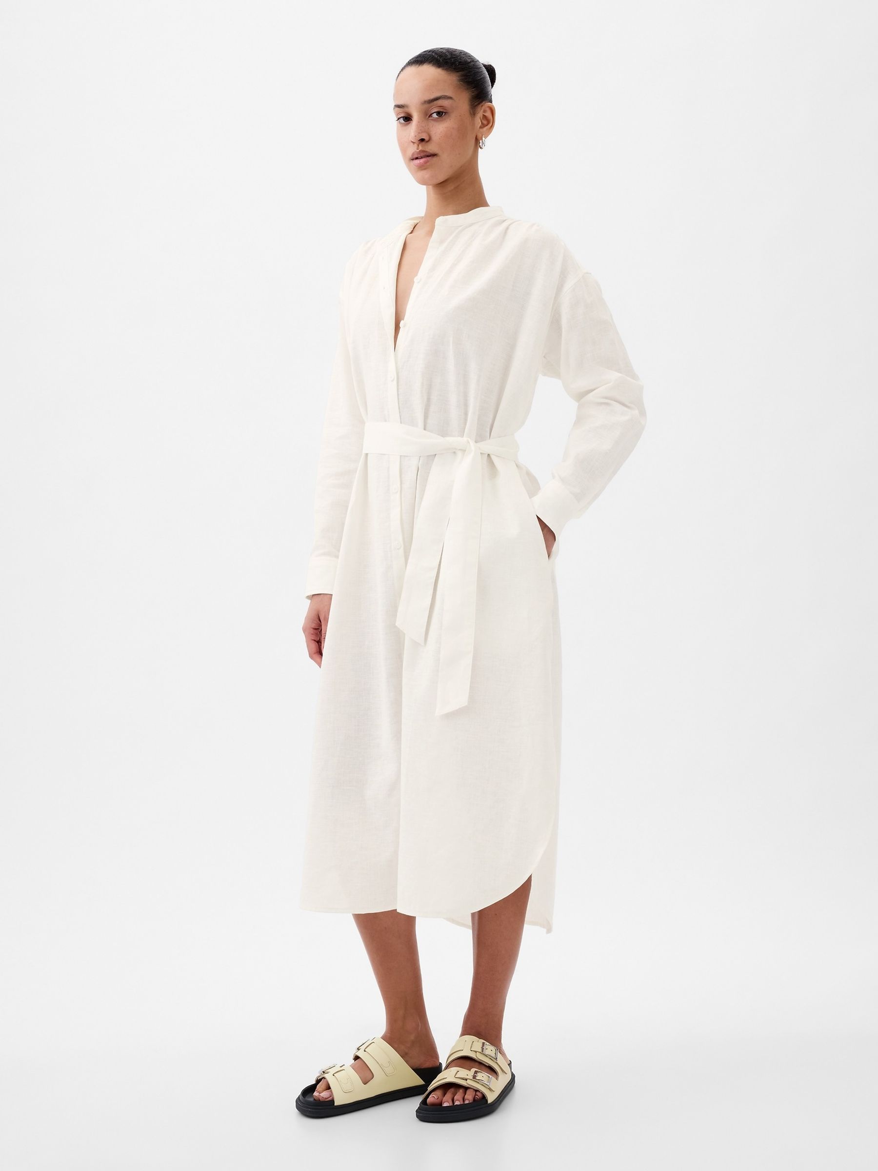 Linen white shirt dress top