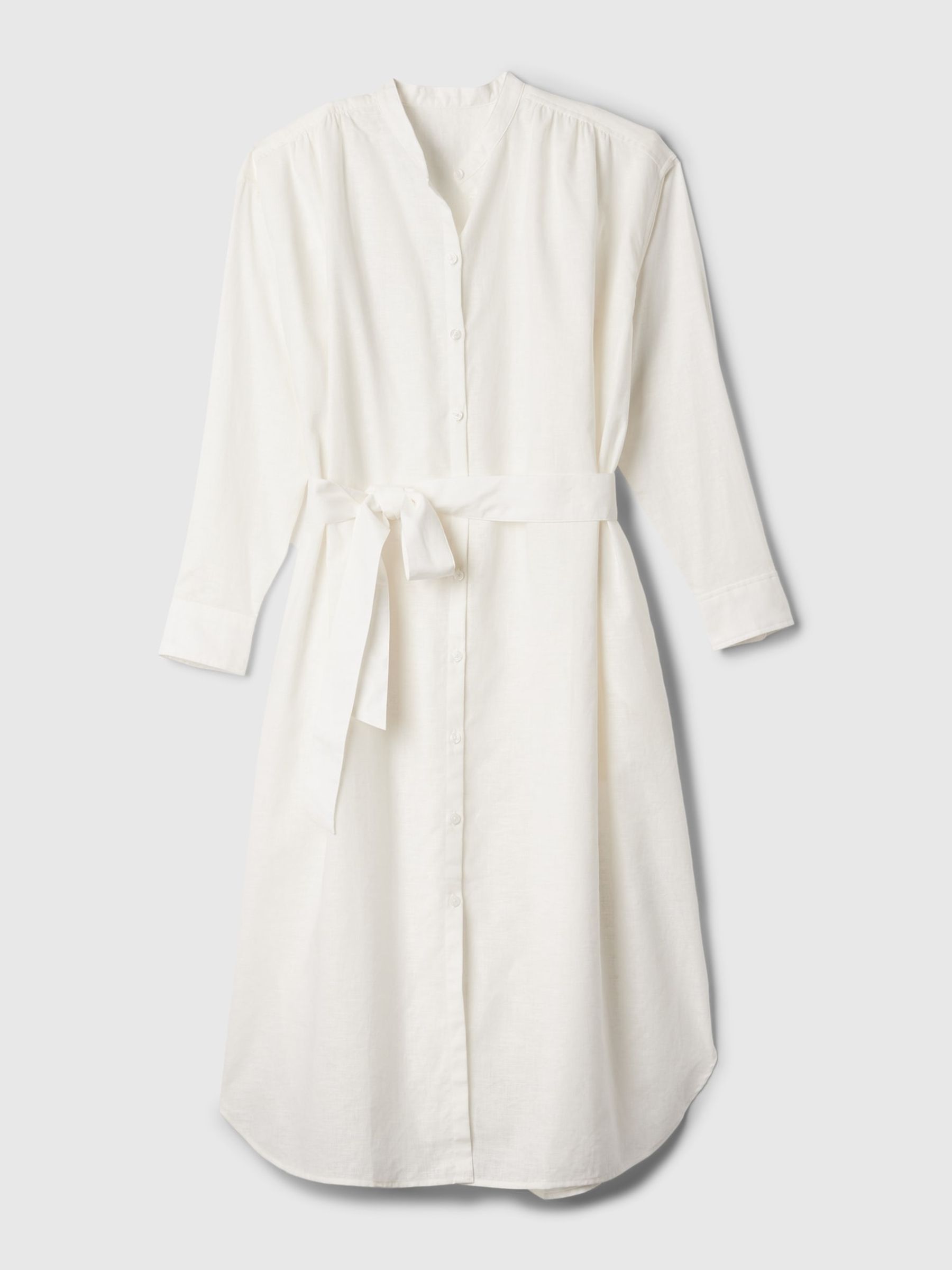 Long sleeve white linen dress discount