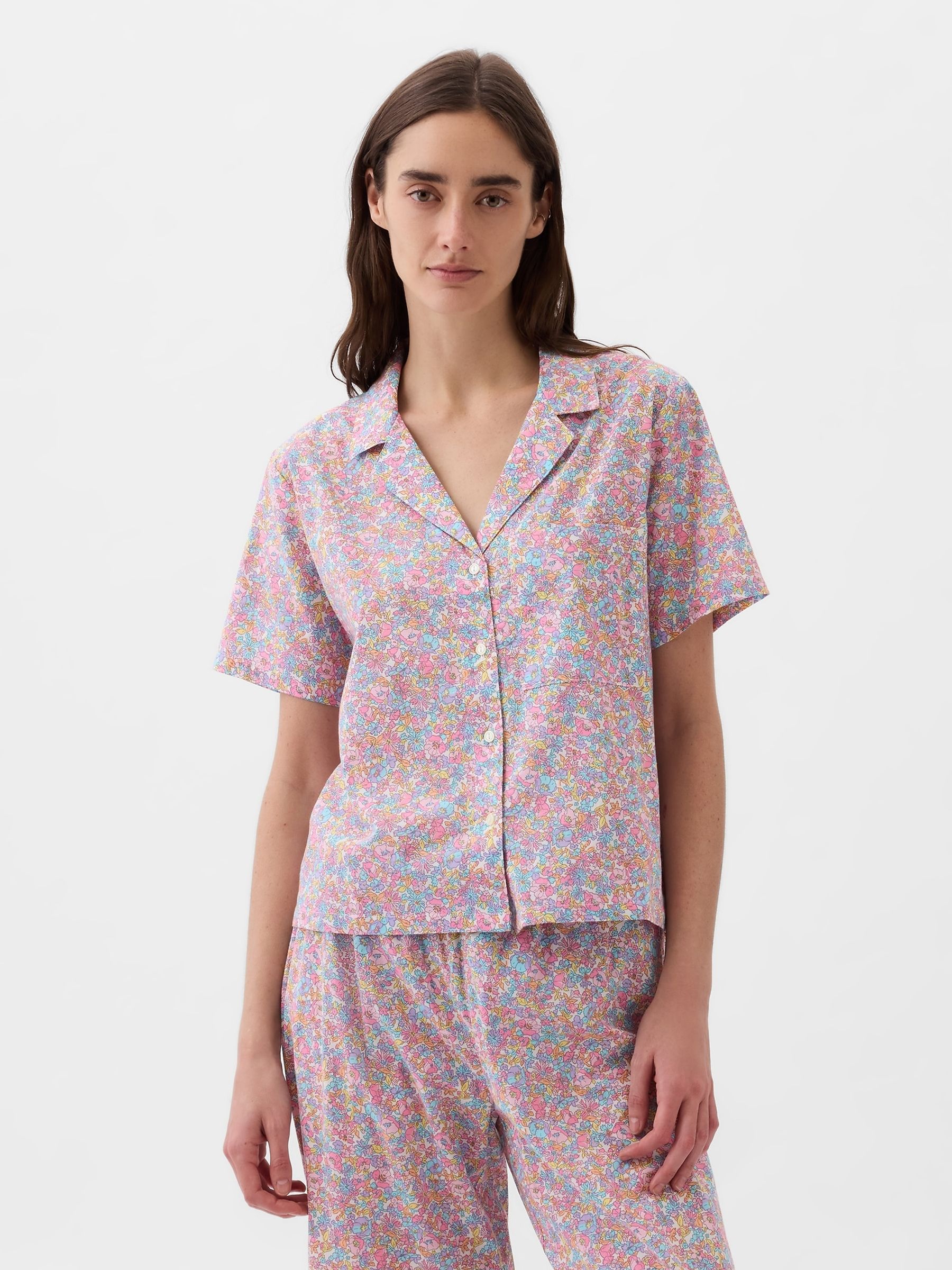 Pink Floral Poplin Pyjama Shirt