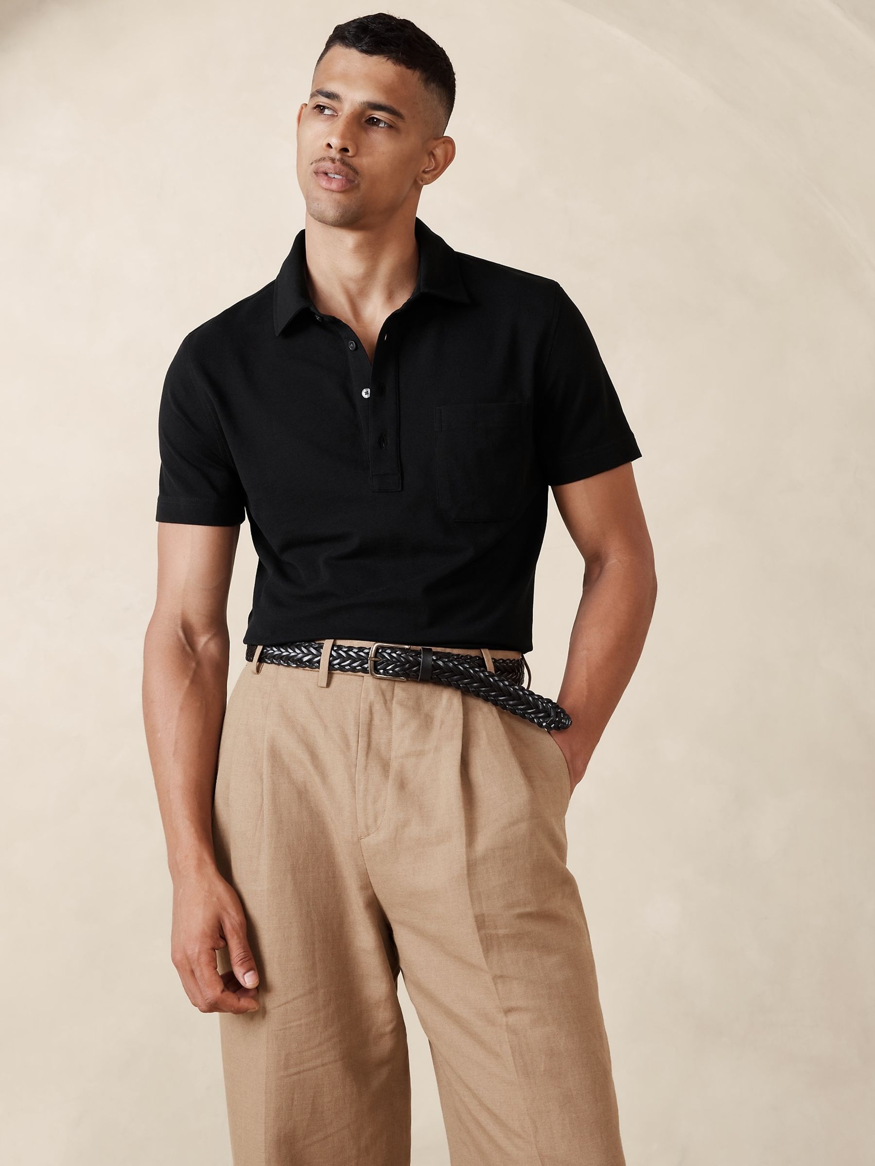 Banana Republic Black Cotton Short Sleeve Pique Polo Shirt