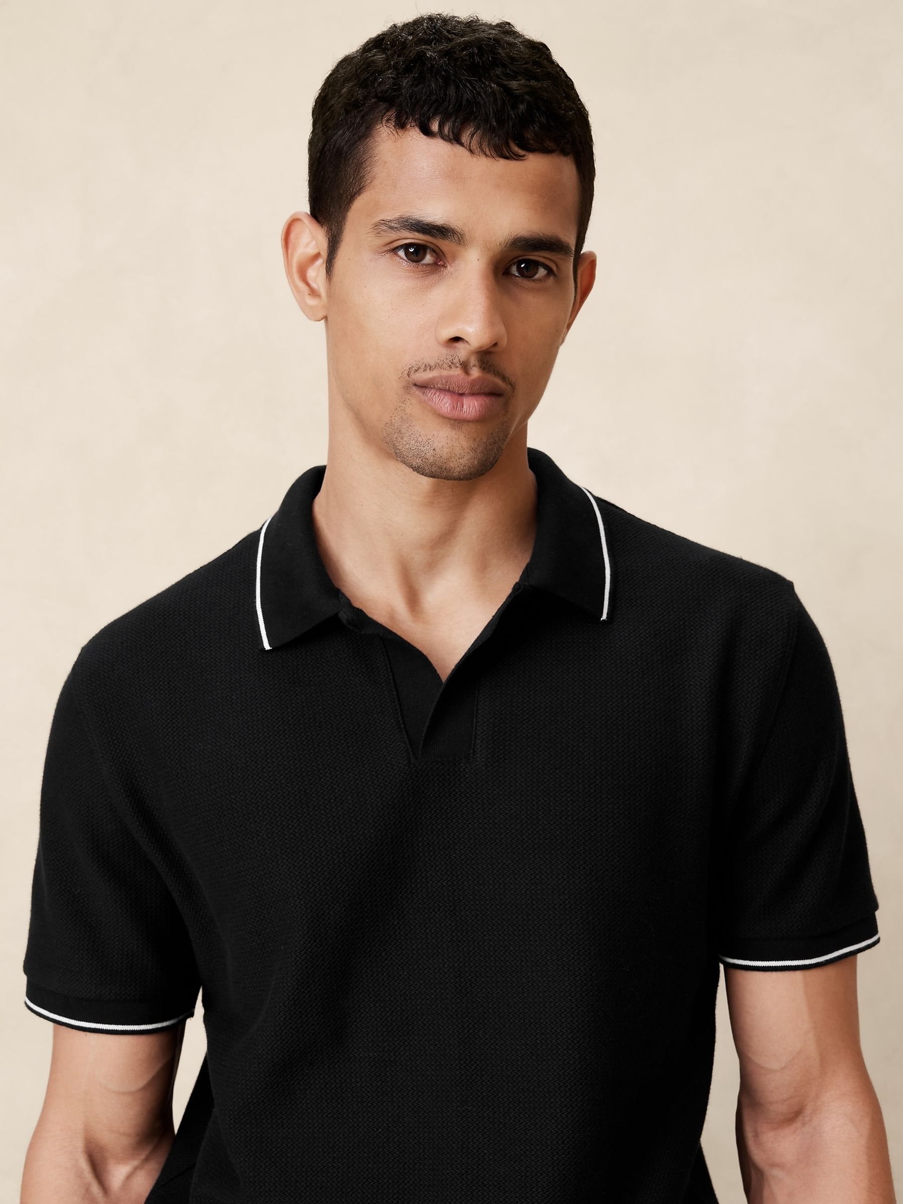 Buy Banana Republic Black Laguna Jacquard Polo Shirt from the Gap online shop