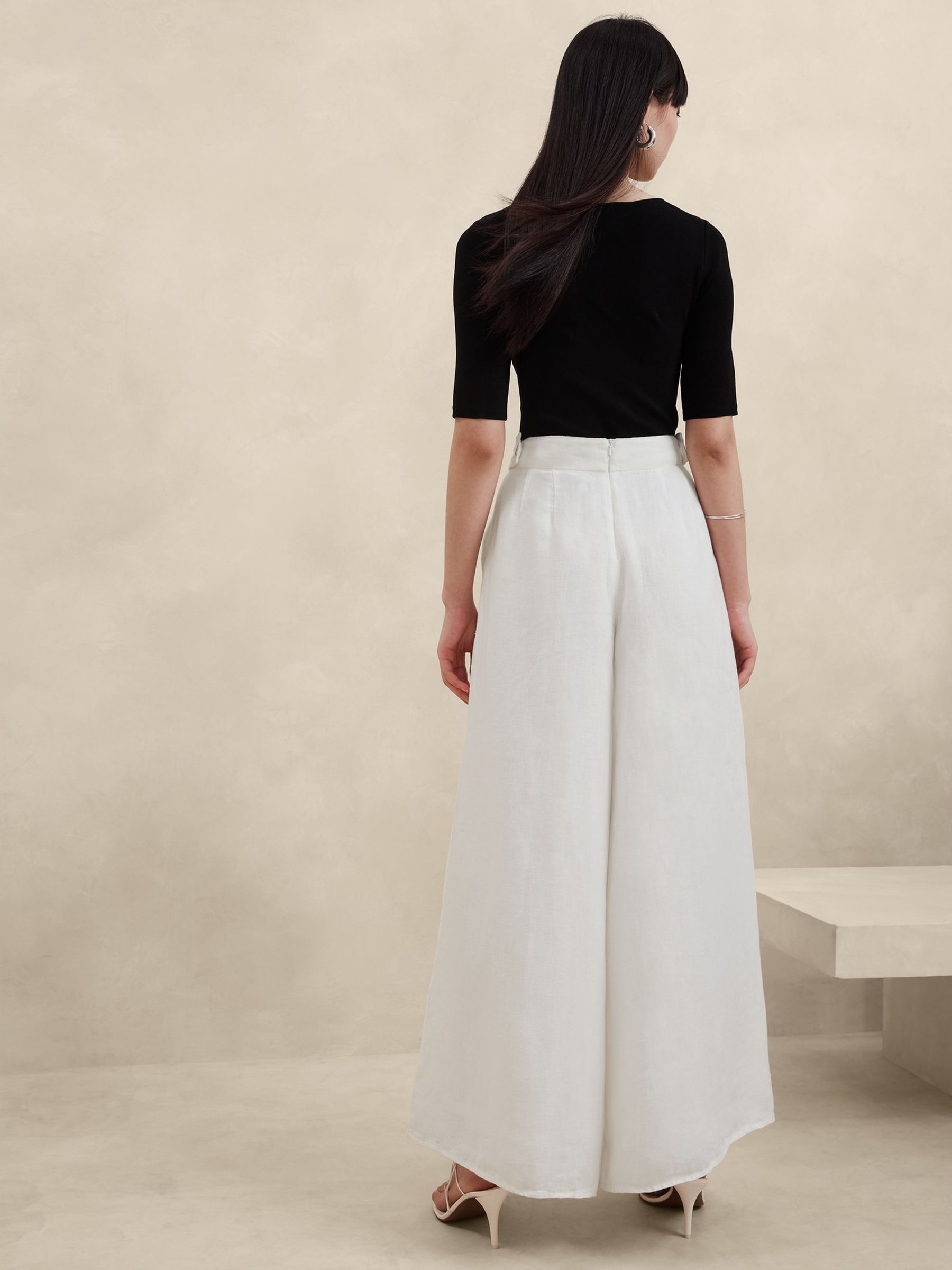 Banana Republic White Lina Linen Wide Leg Trousers