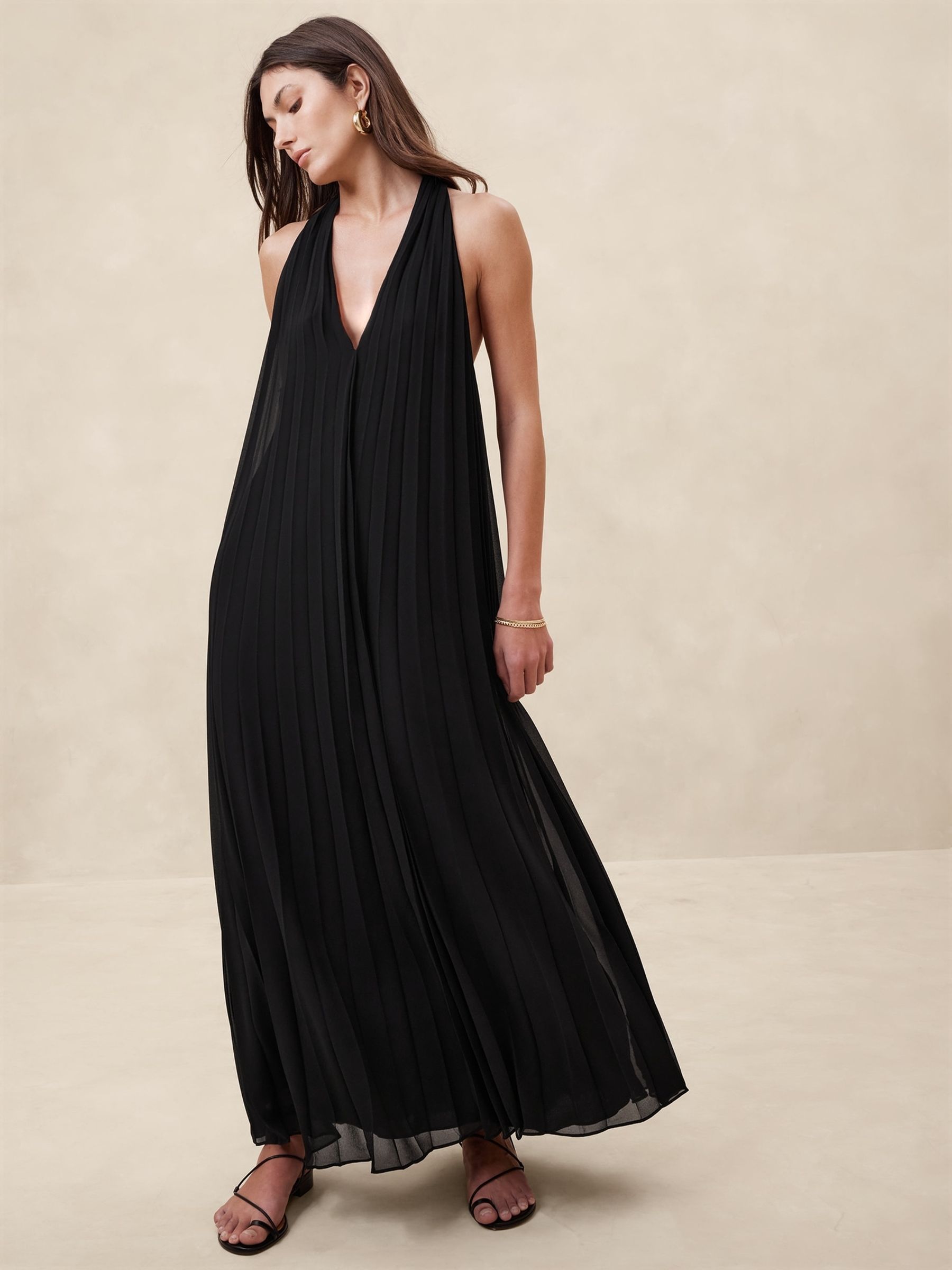 Buy Banana Republic Black Odetta Pleated Maxi Dress from the Gap online shop