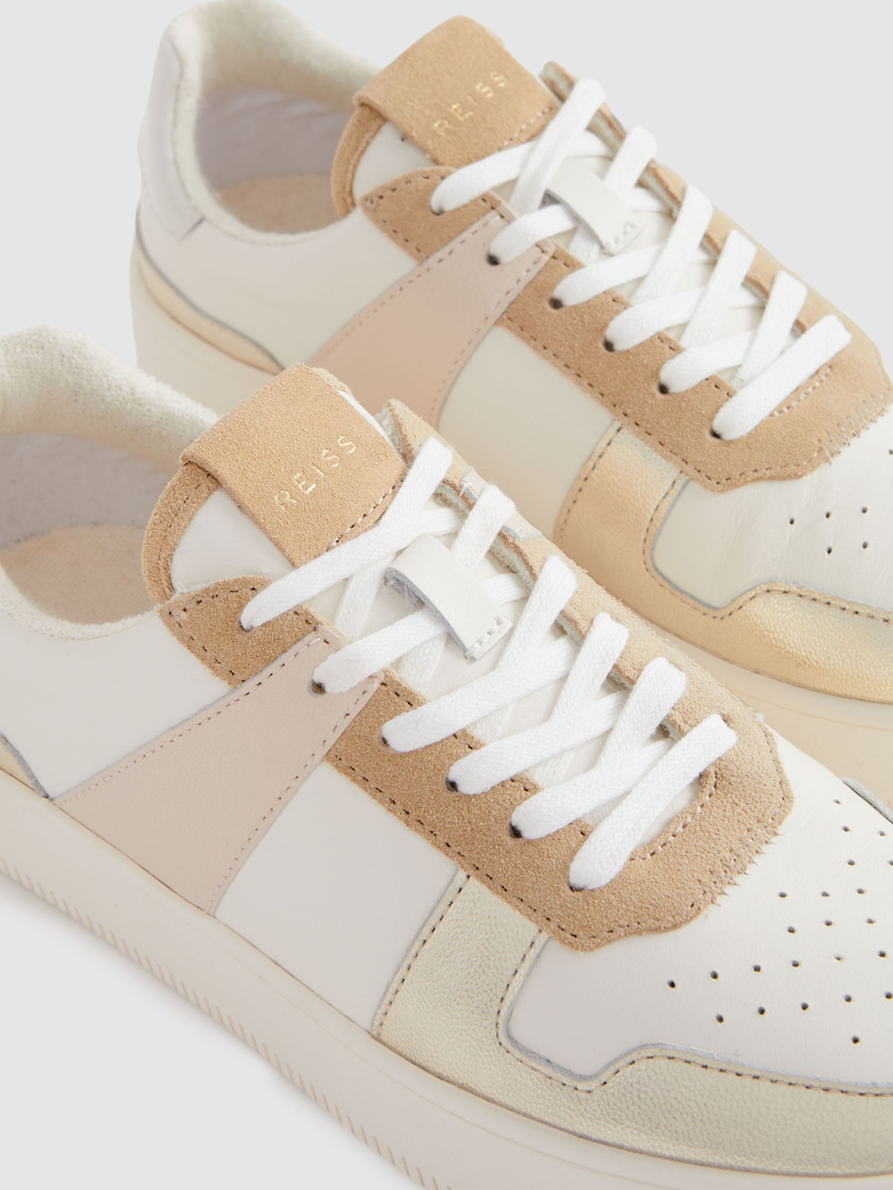 Mid Top Leather Trainers in White Gold