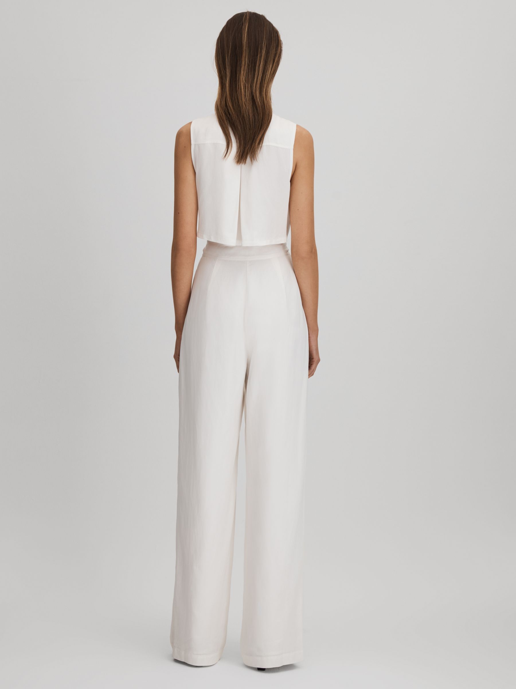 Reiss Belted Wide Leg Jumpsuit in White REISS
