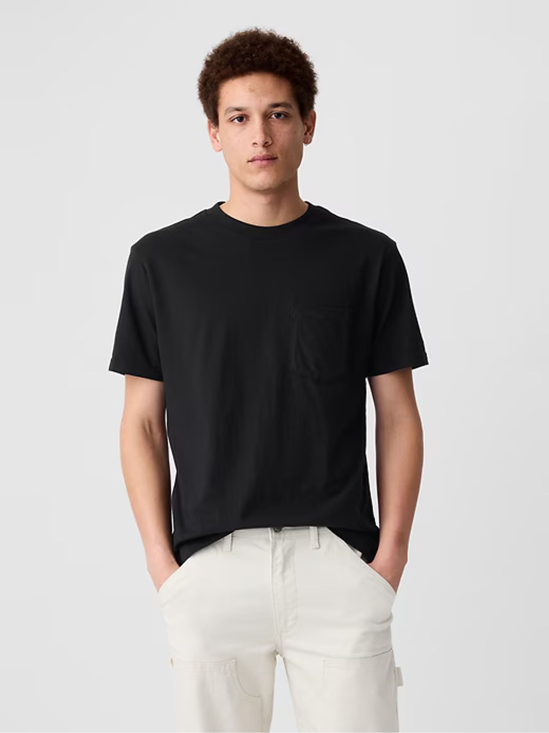 Black Original Pocket 100 Cotton Crew Neck Short Sleeve T Shirt