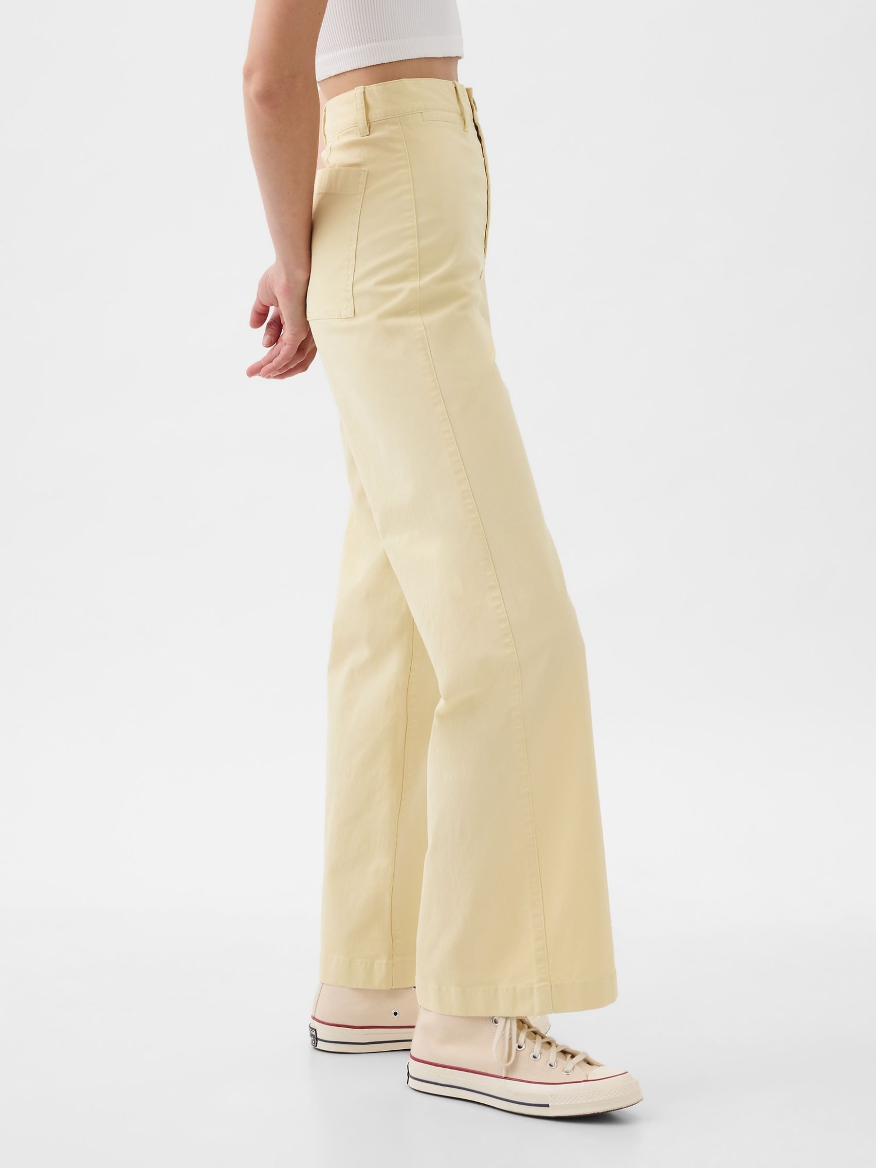 Cream High Stride Wide Leg Trousers