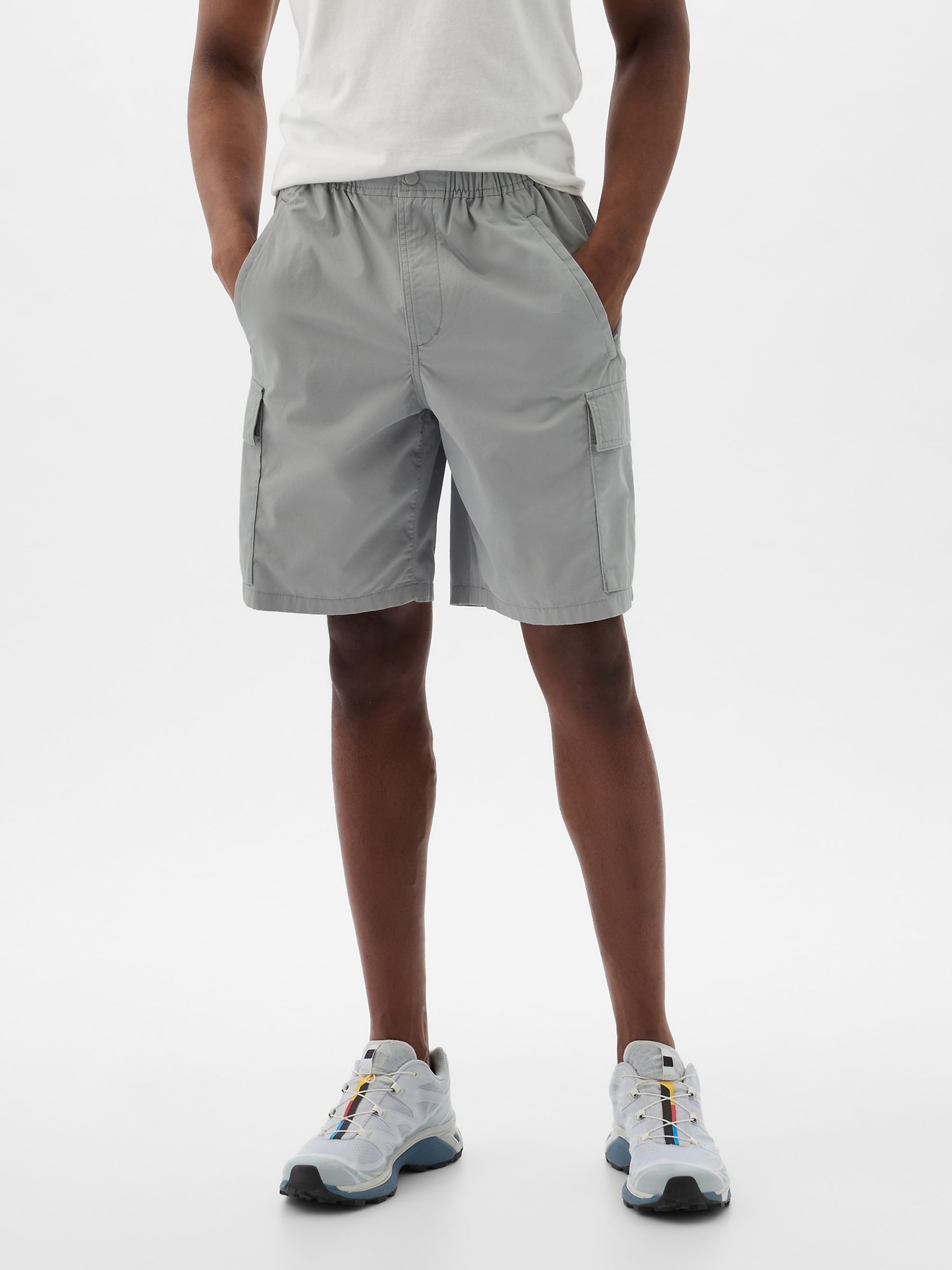 Grey Poplin Cargo Shorts