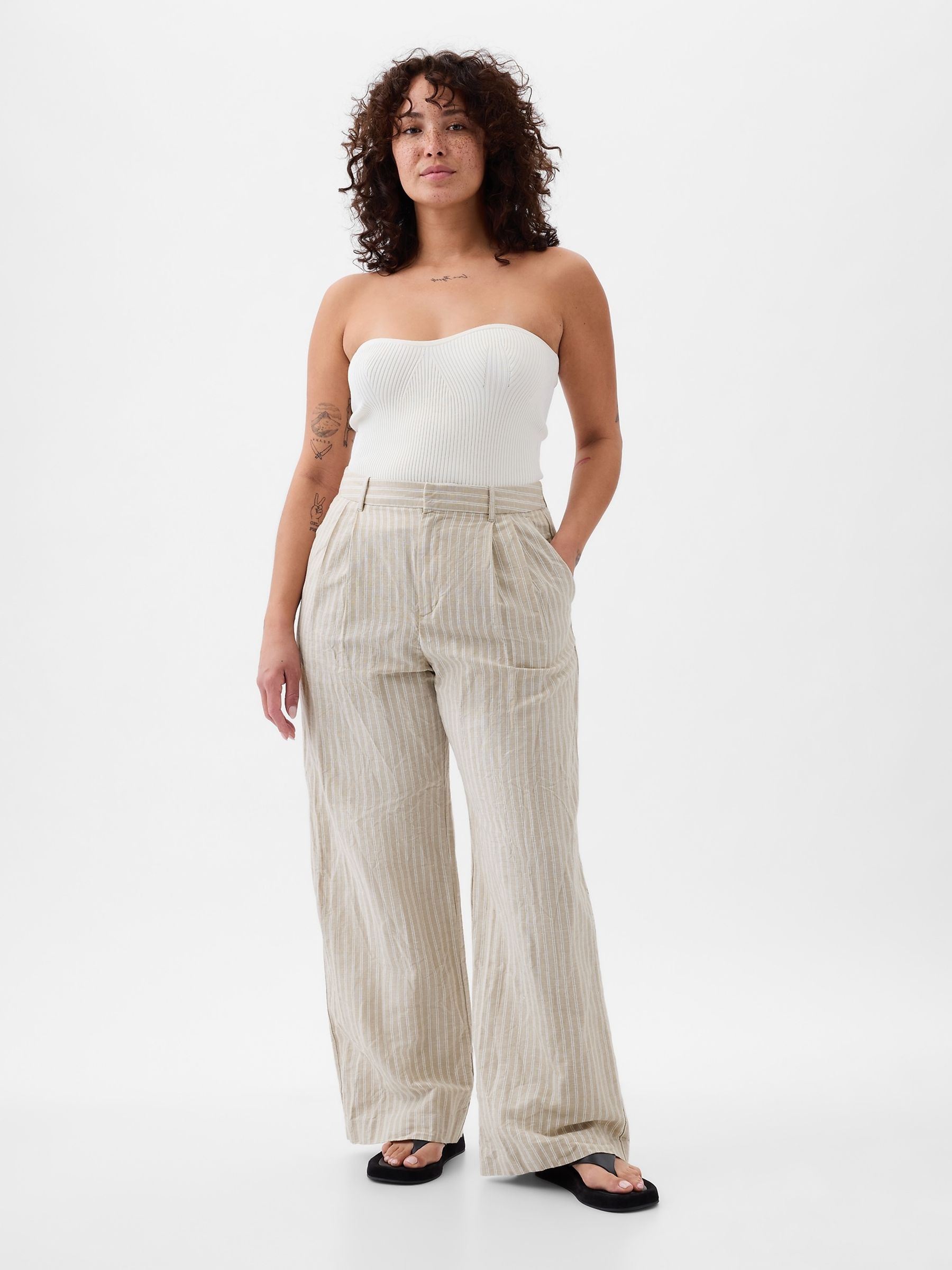 Women's striped high waisted pants outlet