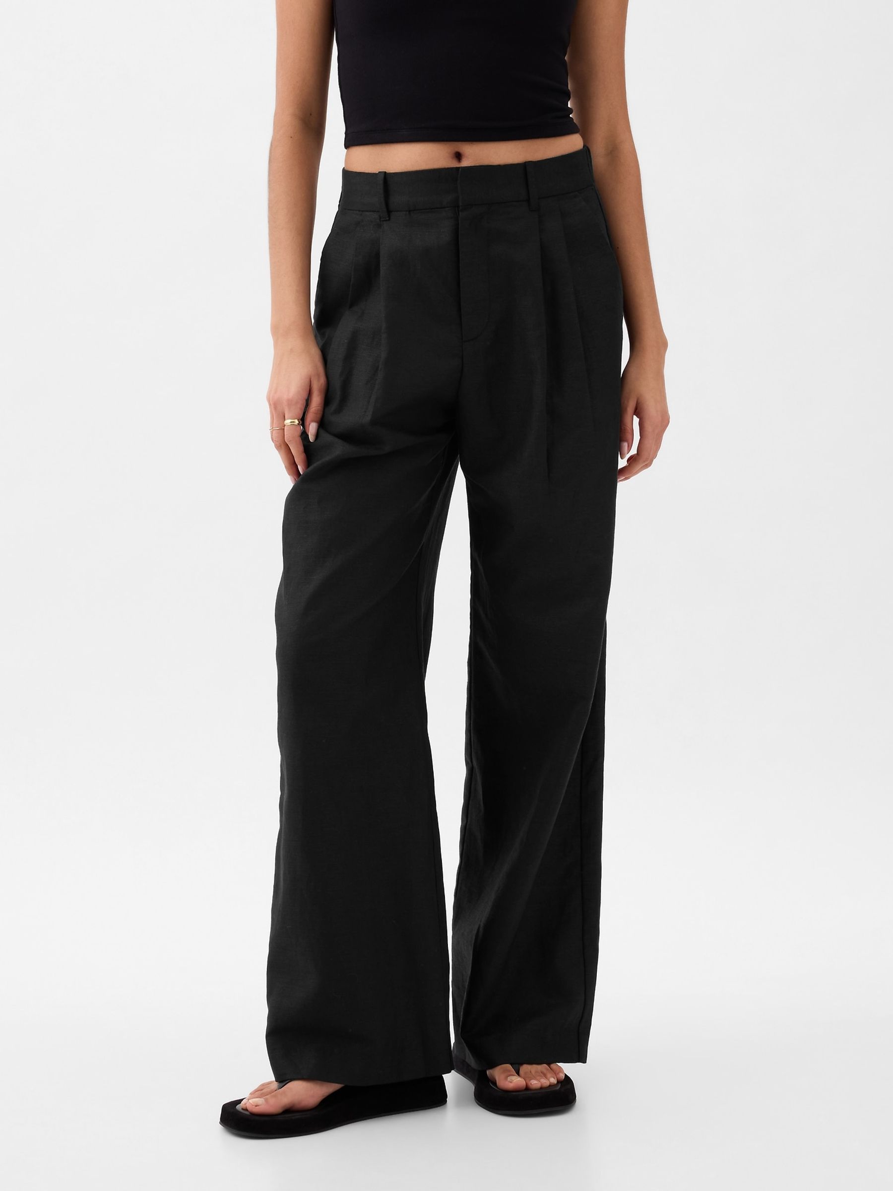 Buy Black High Waisted Linen Cotton Trousers from the Gap online shop