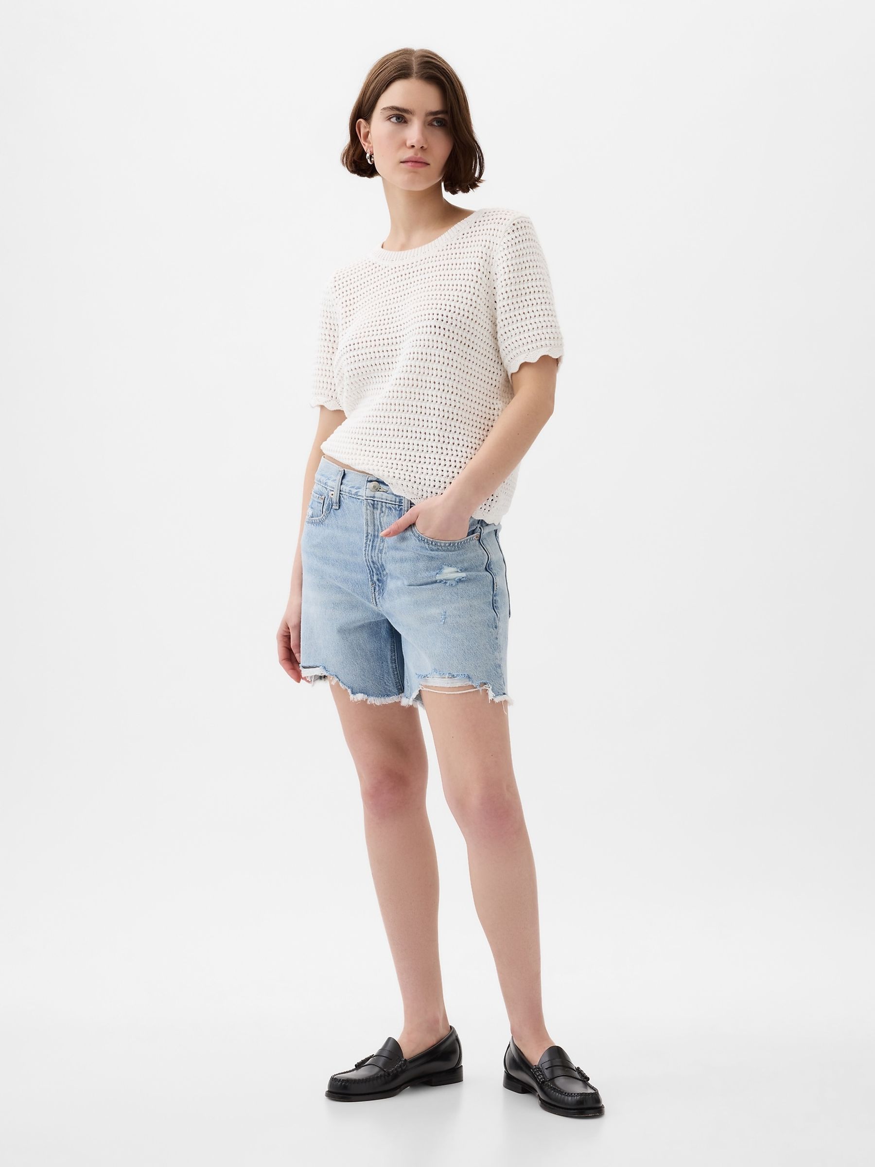 Buy White Crochet Crew Neck Short Sleeve Knit Jumper from the Gap online shop
