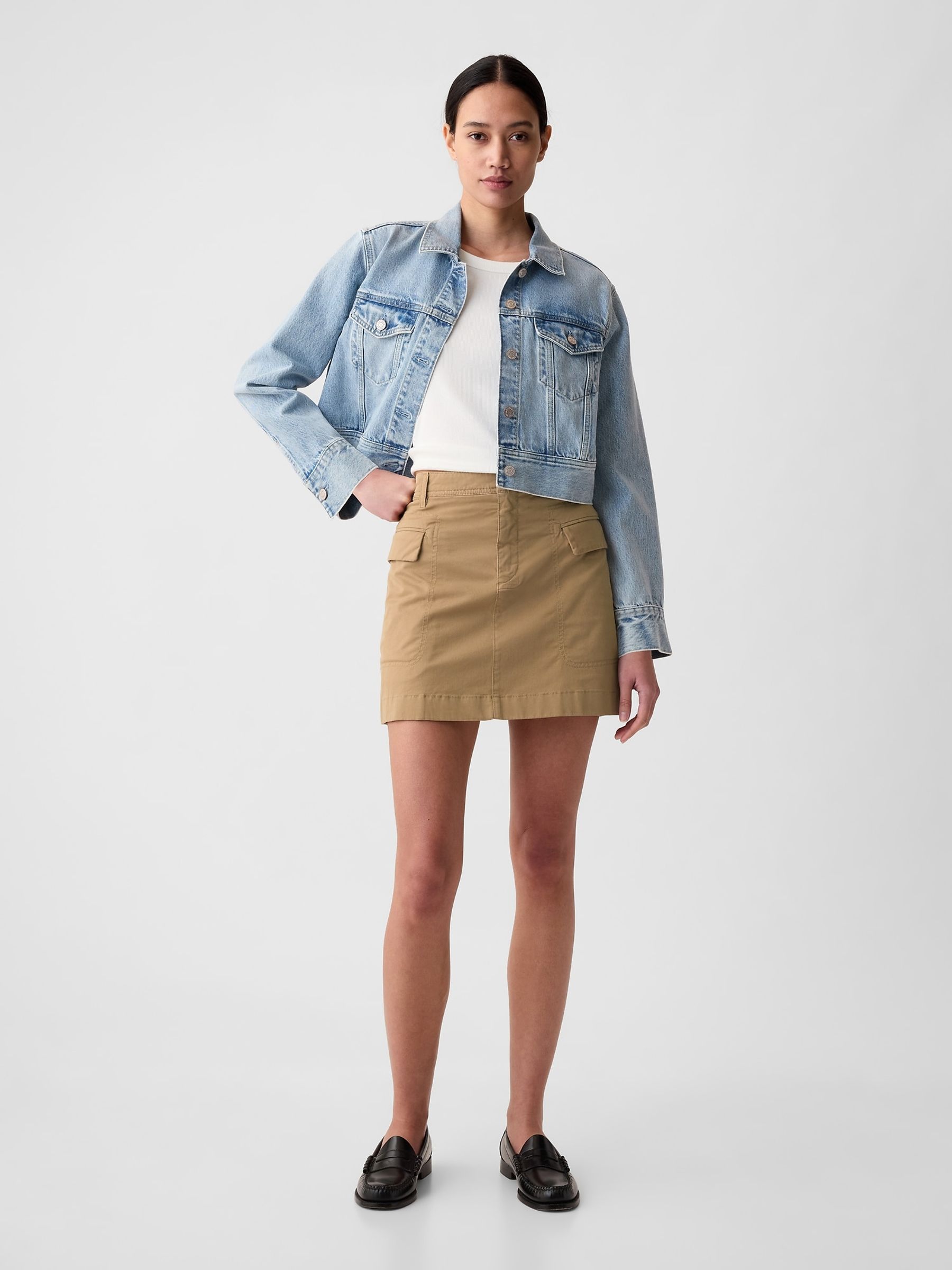 Tan Brown Cargo Mini Skirt
