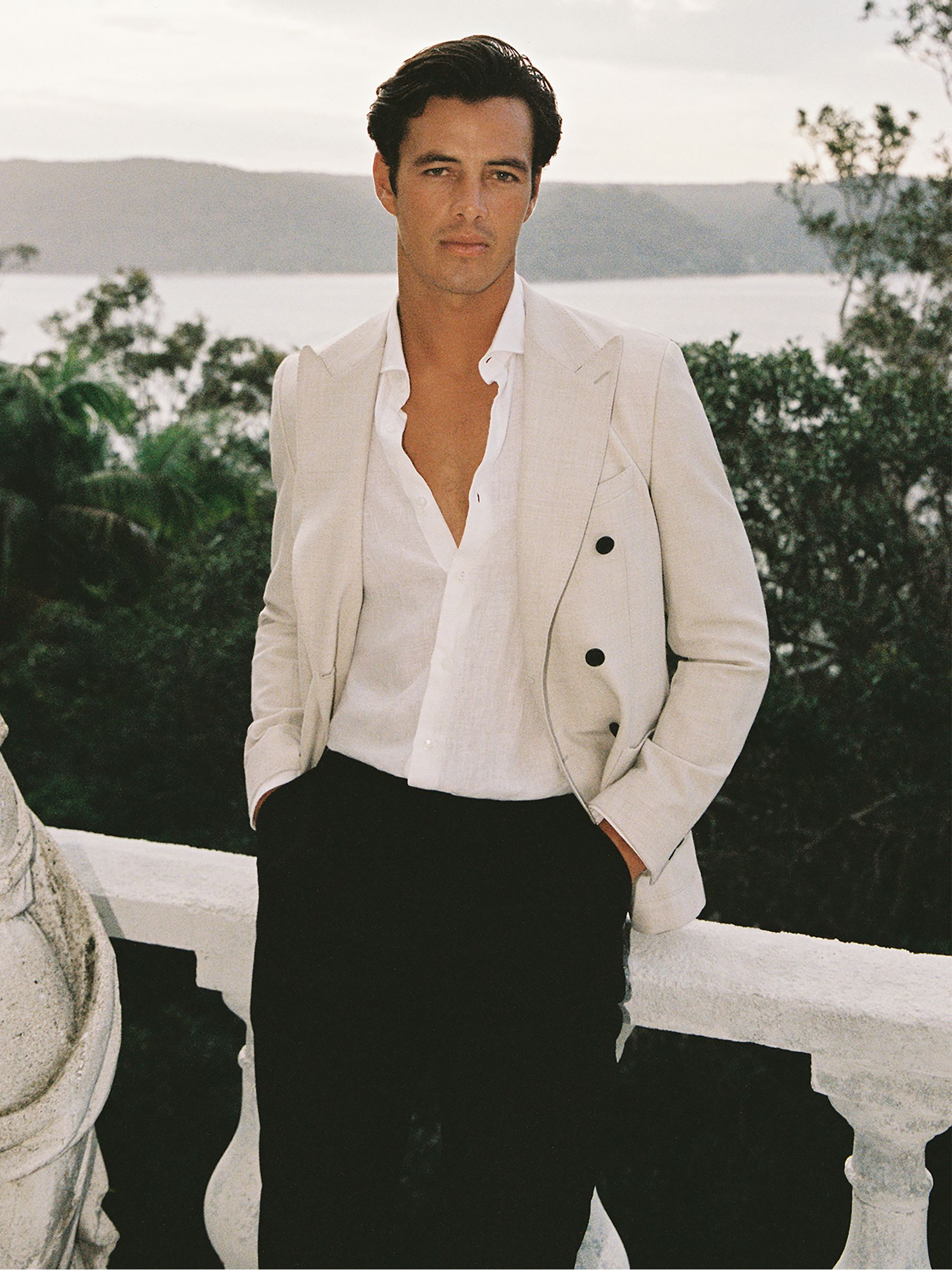 Reiss Double Breasted 100 Linen Slim Fit Blazer in Stone REISS