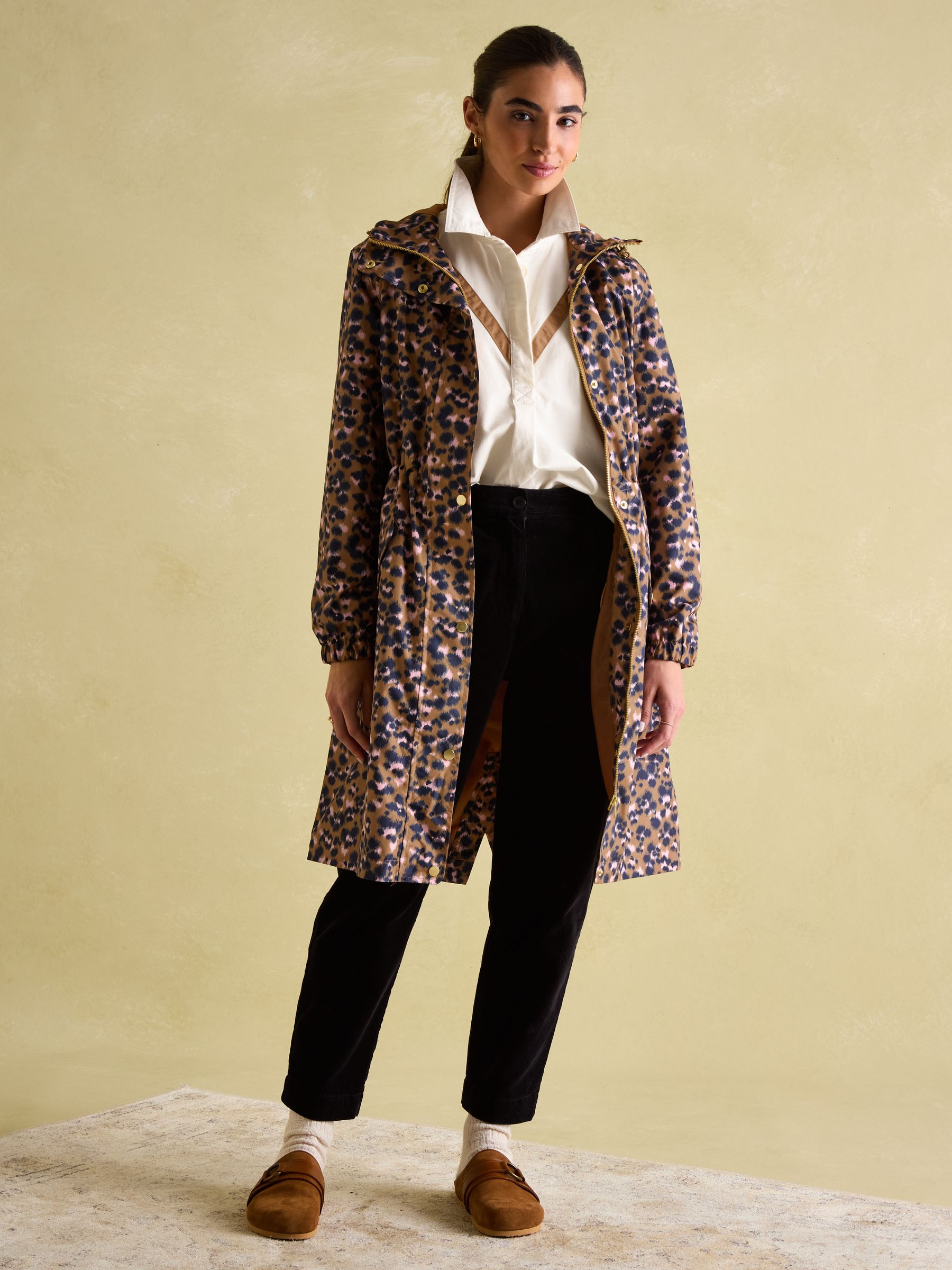 Holkham Tan Leopard Waterproof Packable Raincoat With Hood Joules