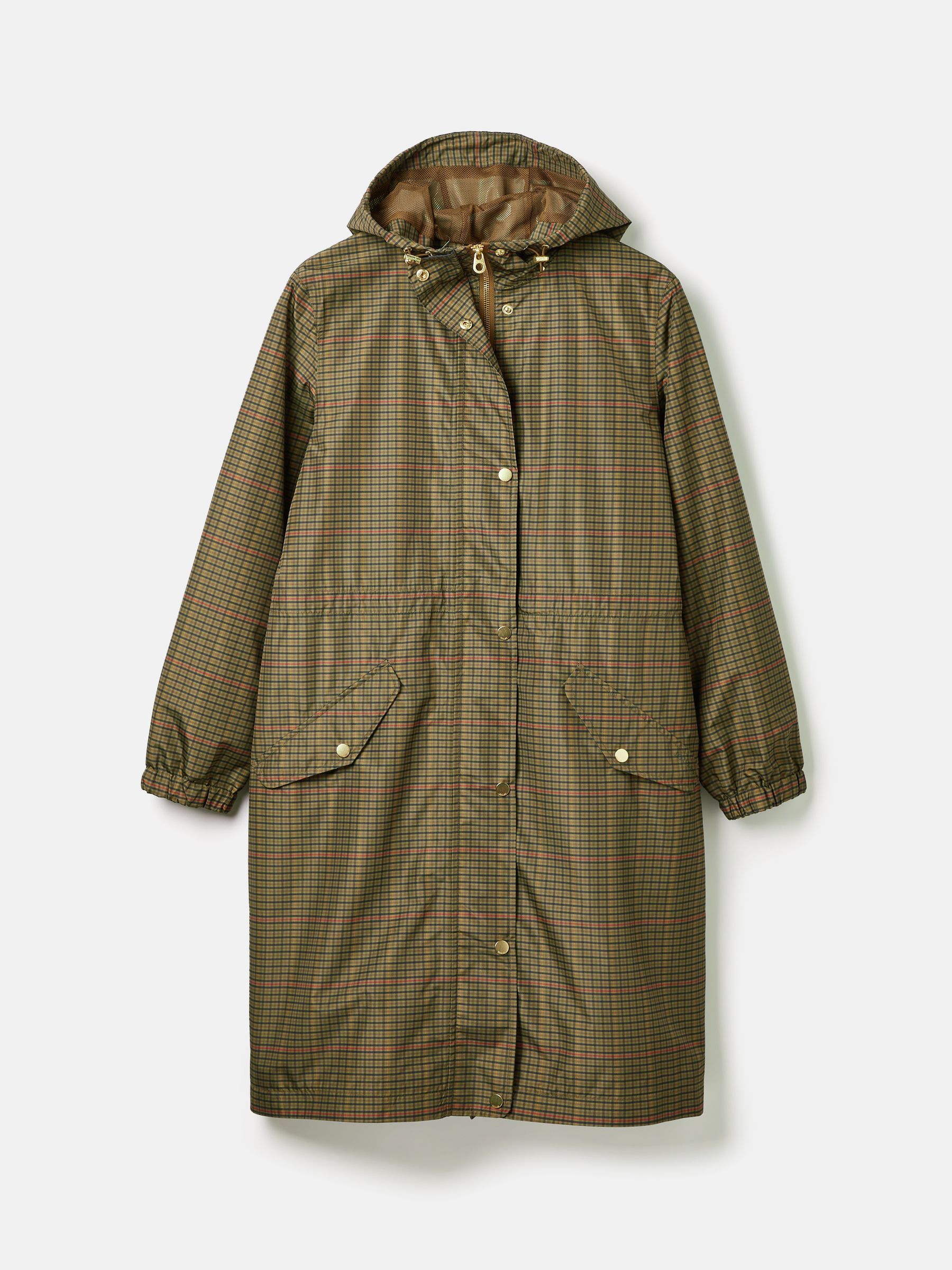 Holkham Khaki Green Check Waterproof Packable Raincoat With Hood Joules