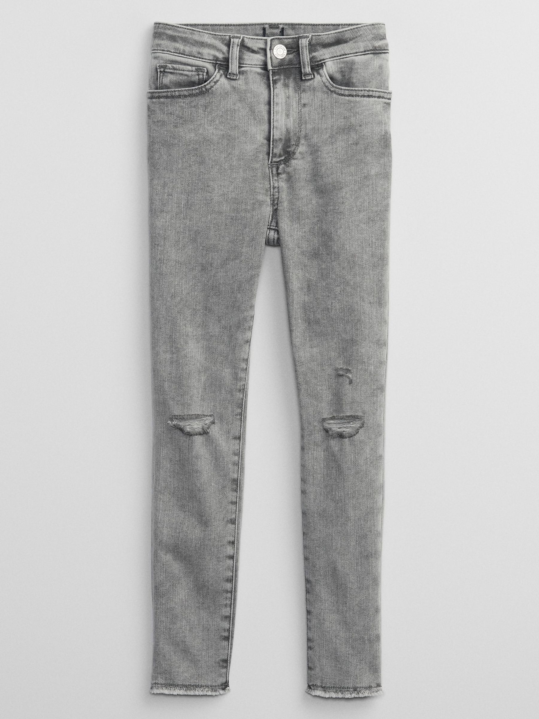 Grey High Rise Destructed Ankle Jeggings