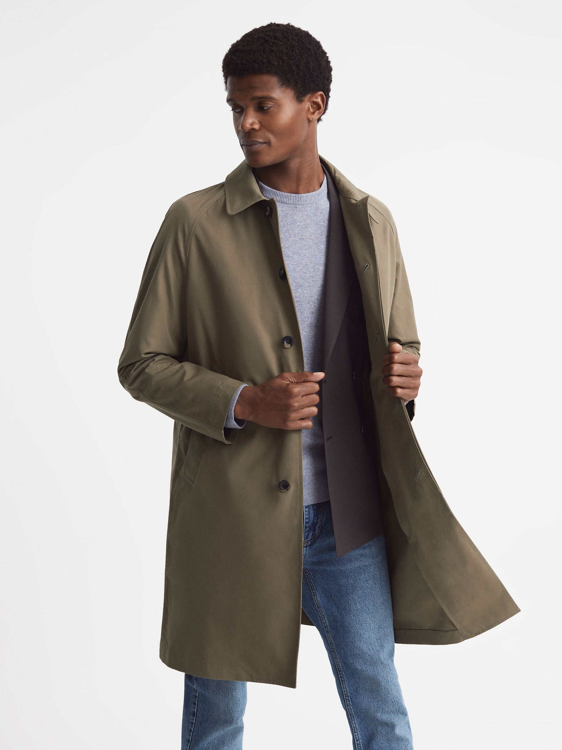 Reiss Private White Mid Length Trench Coat in Sage REISS