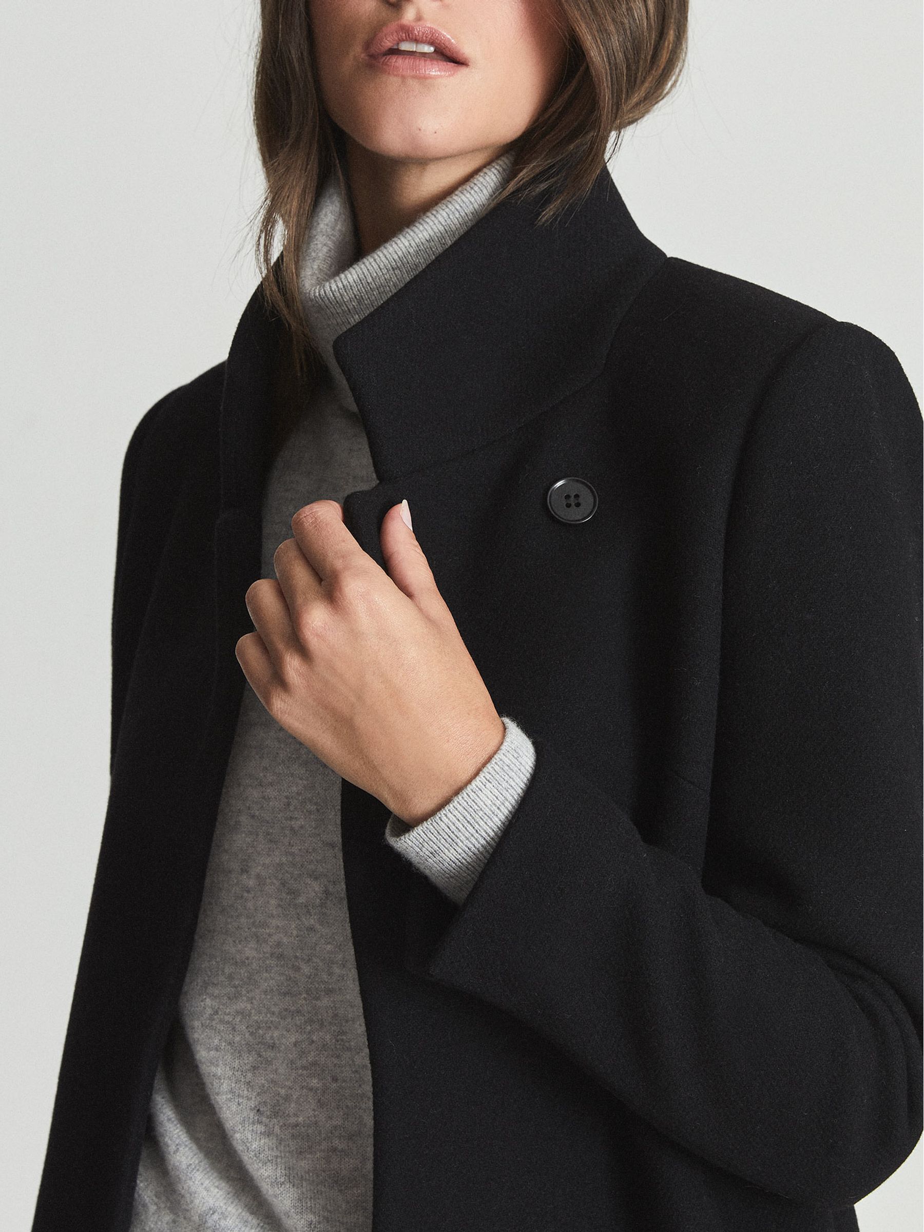 Reiss Wool Blend Mid Length Coat in Black REISS
