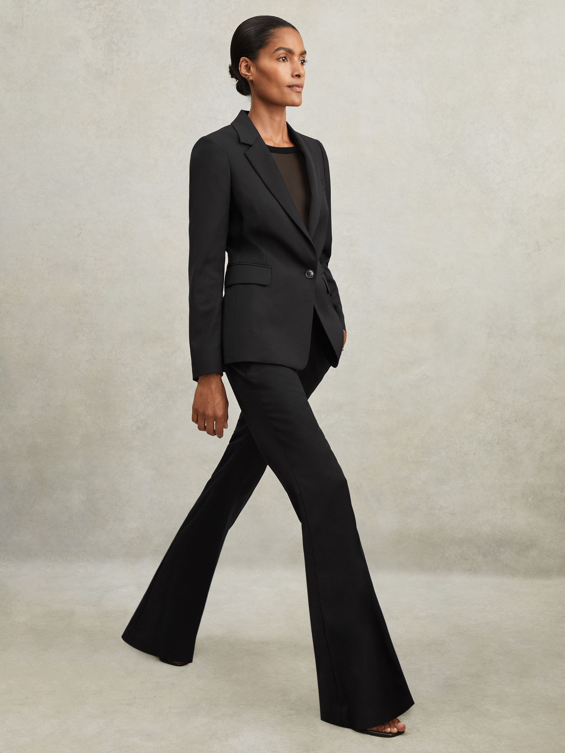 Reiss Wool Blend Tailored Flared Suit Trousers in Black REISS