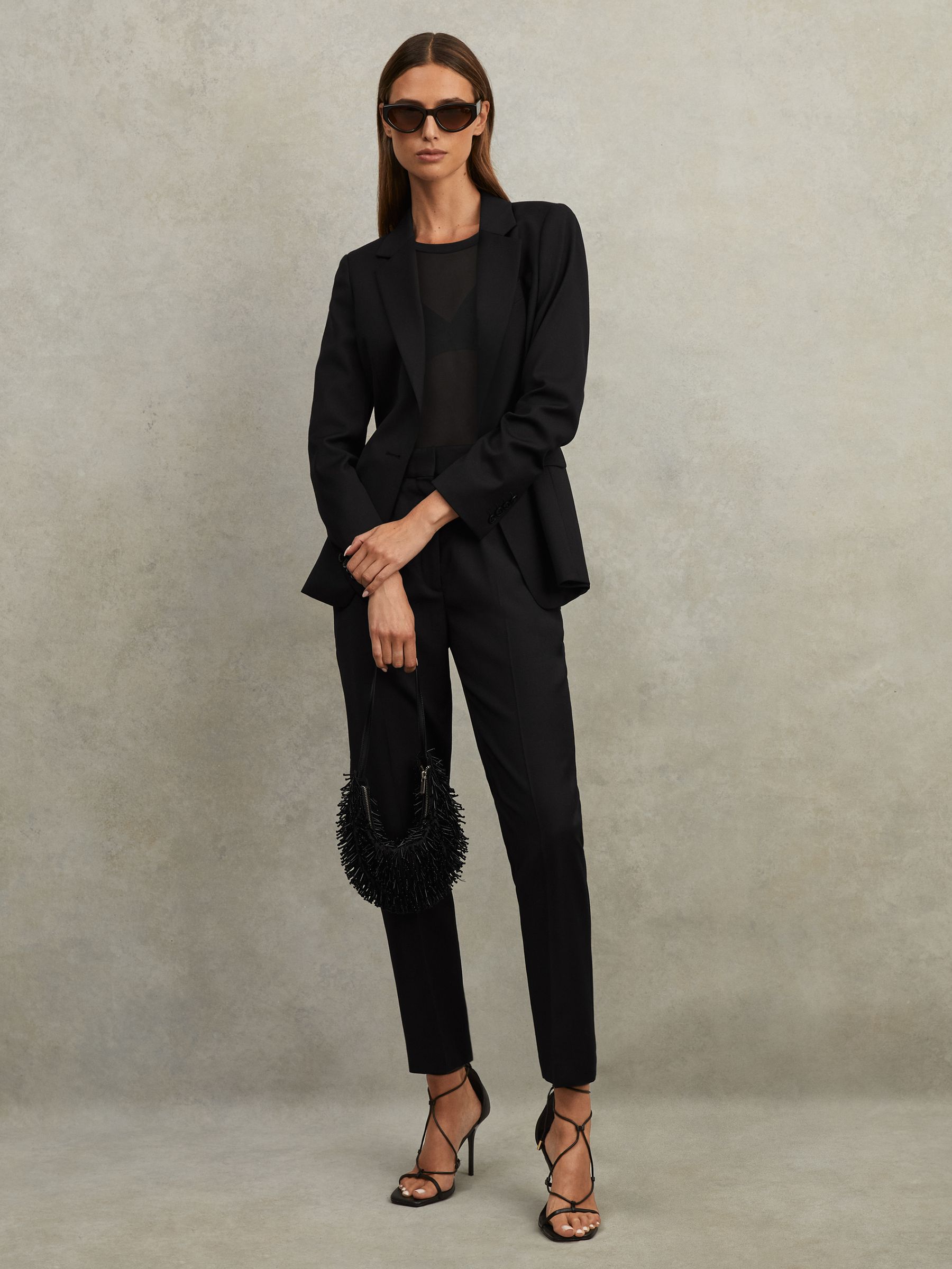 Reiss Petite Wool Blend Tapered Suit Trousers in Black REISS