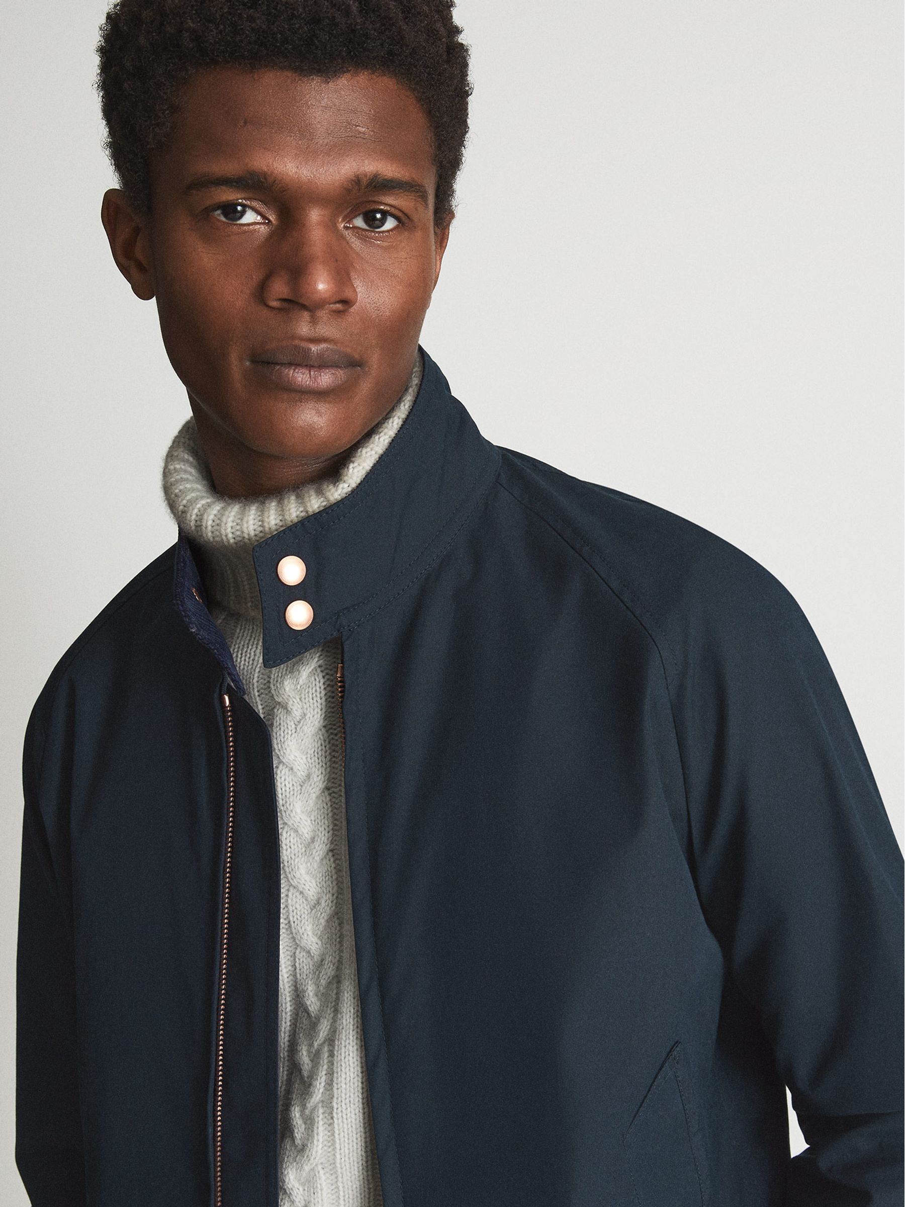 Reiss Private White V.C. Harrington Jacket in Navy REISS