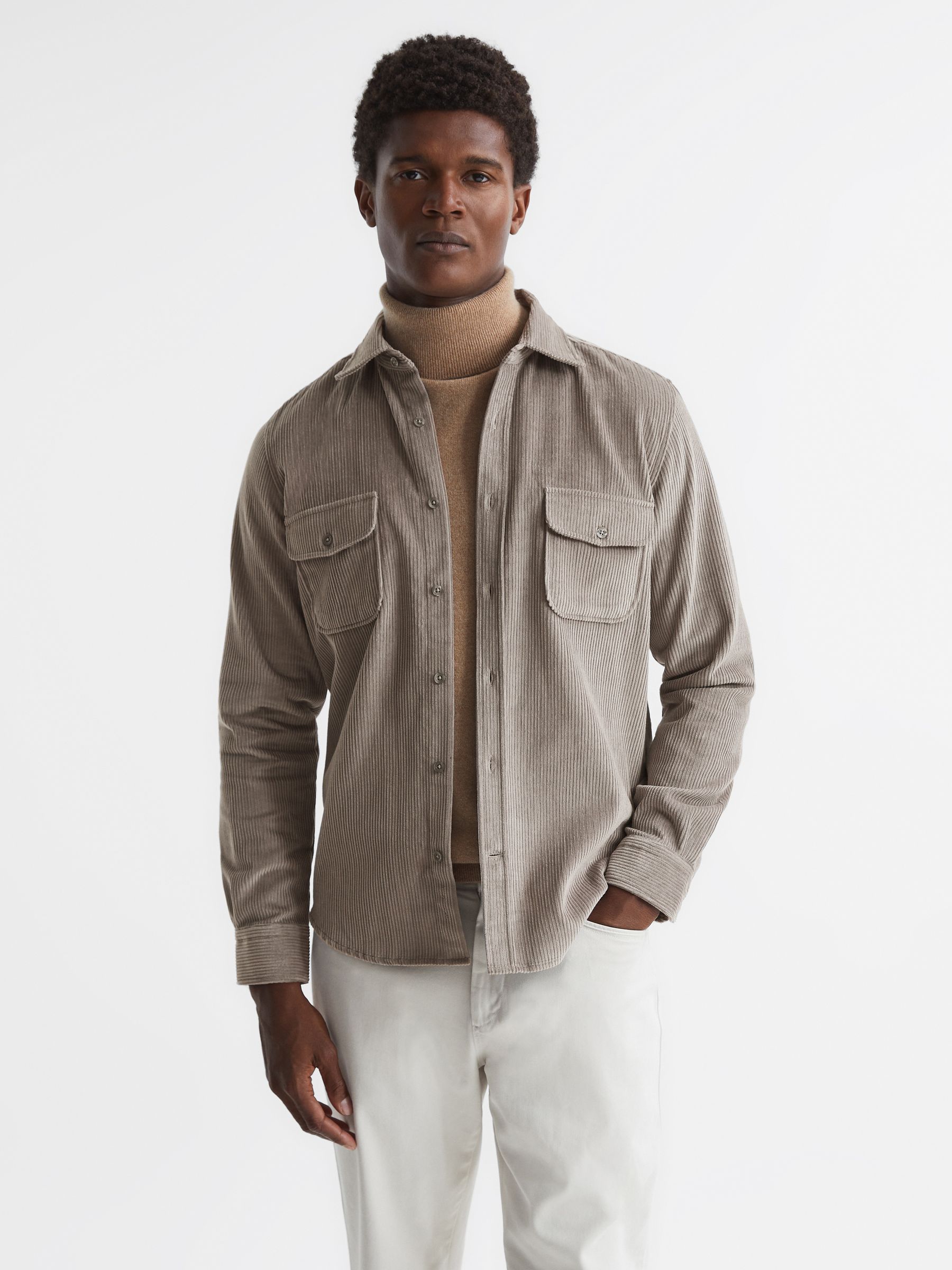Reiss Corduroy Twin Pocket Overshirt in Grey REISS