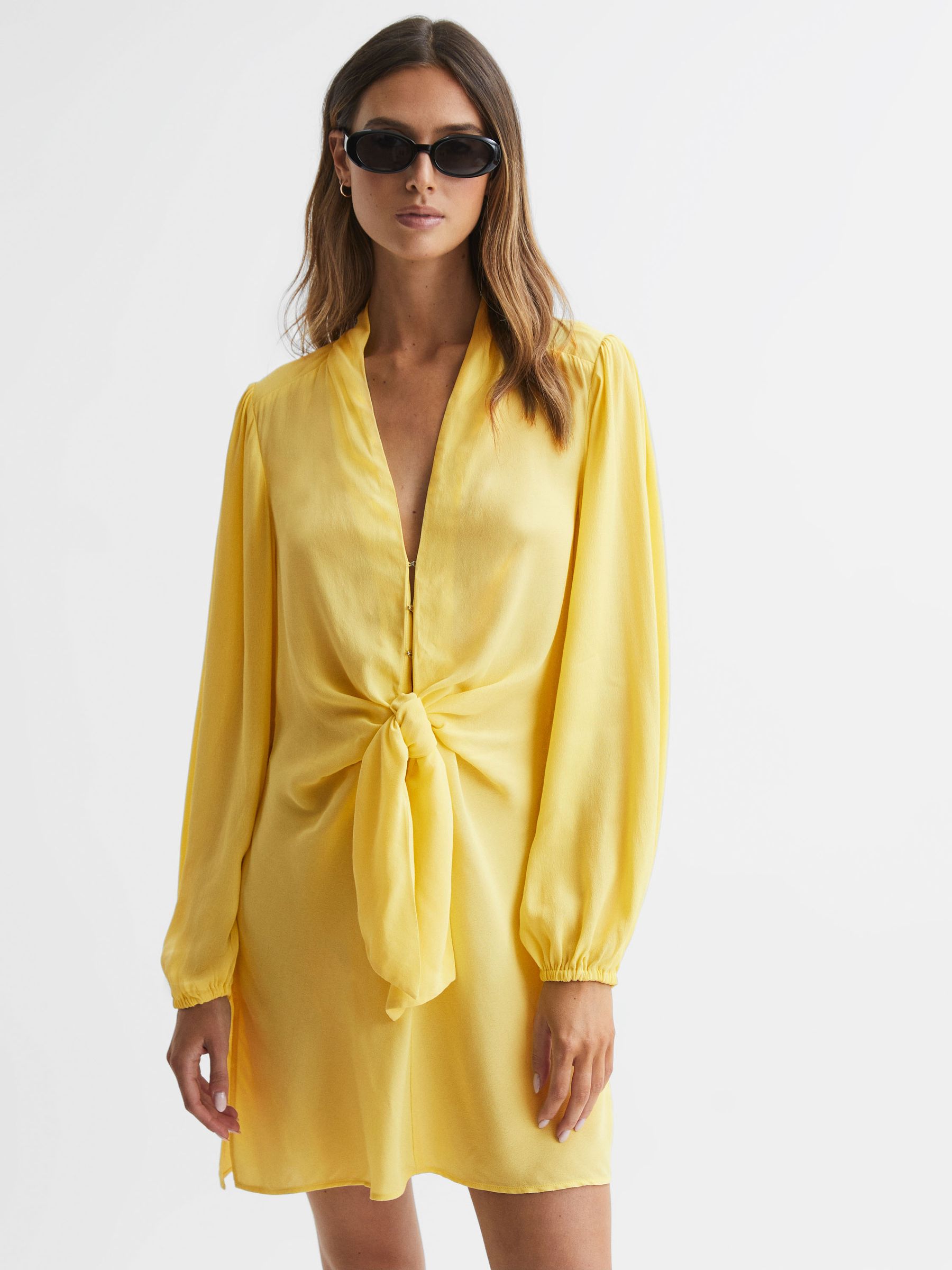 Reiss Tie Front Mini Dress in Yellow REISS