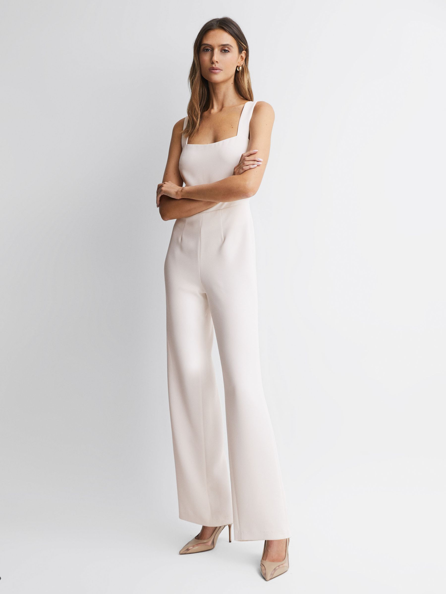 Reiss Good American Tailored Jumpsuit in Ivory REISS