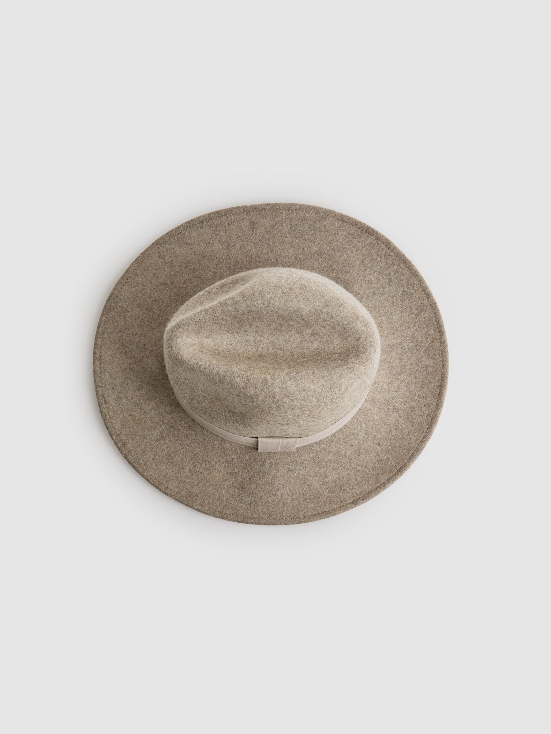 Reiss Wool Wide Brim Fedora Hat in Taupe REISS