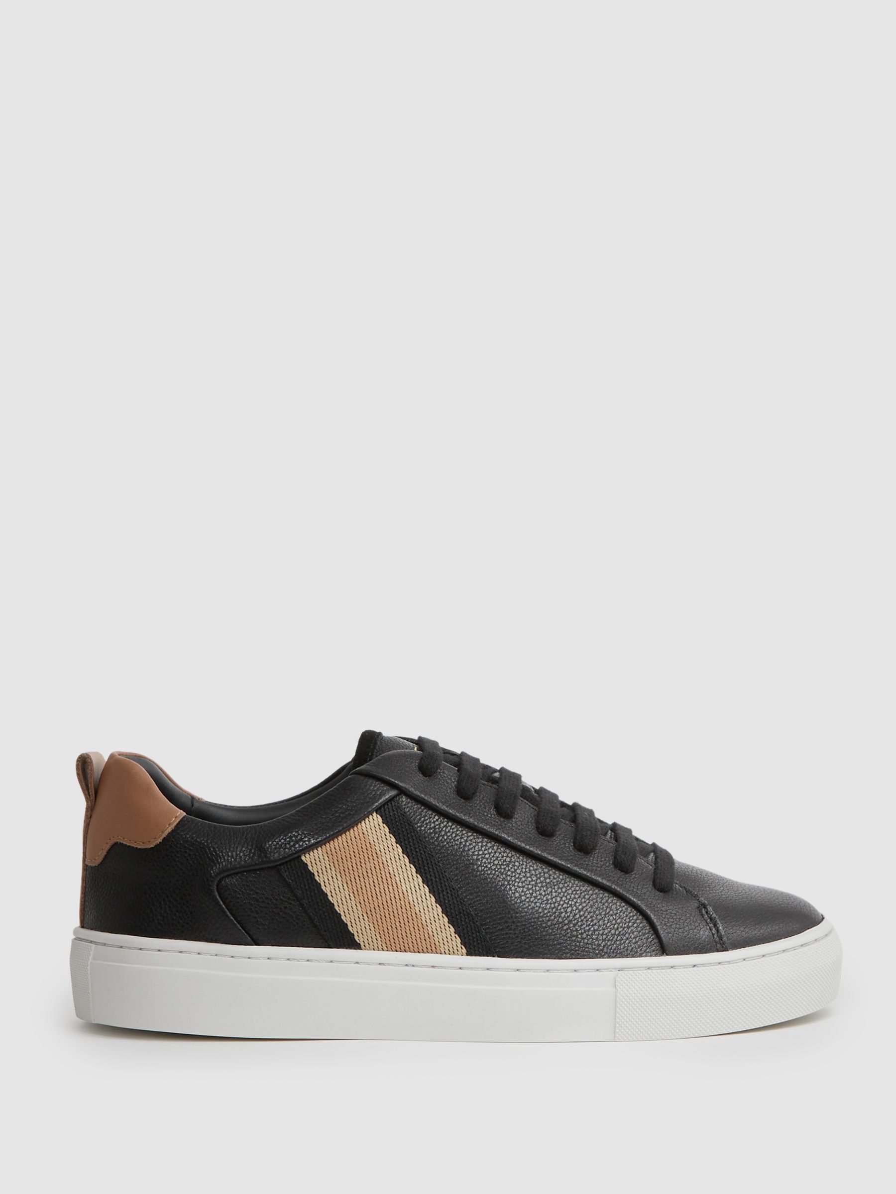 Reiss Leather Side Stripe Trainers in Black REISS