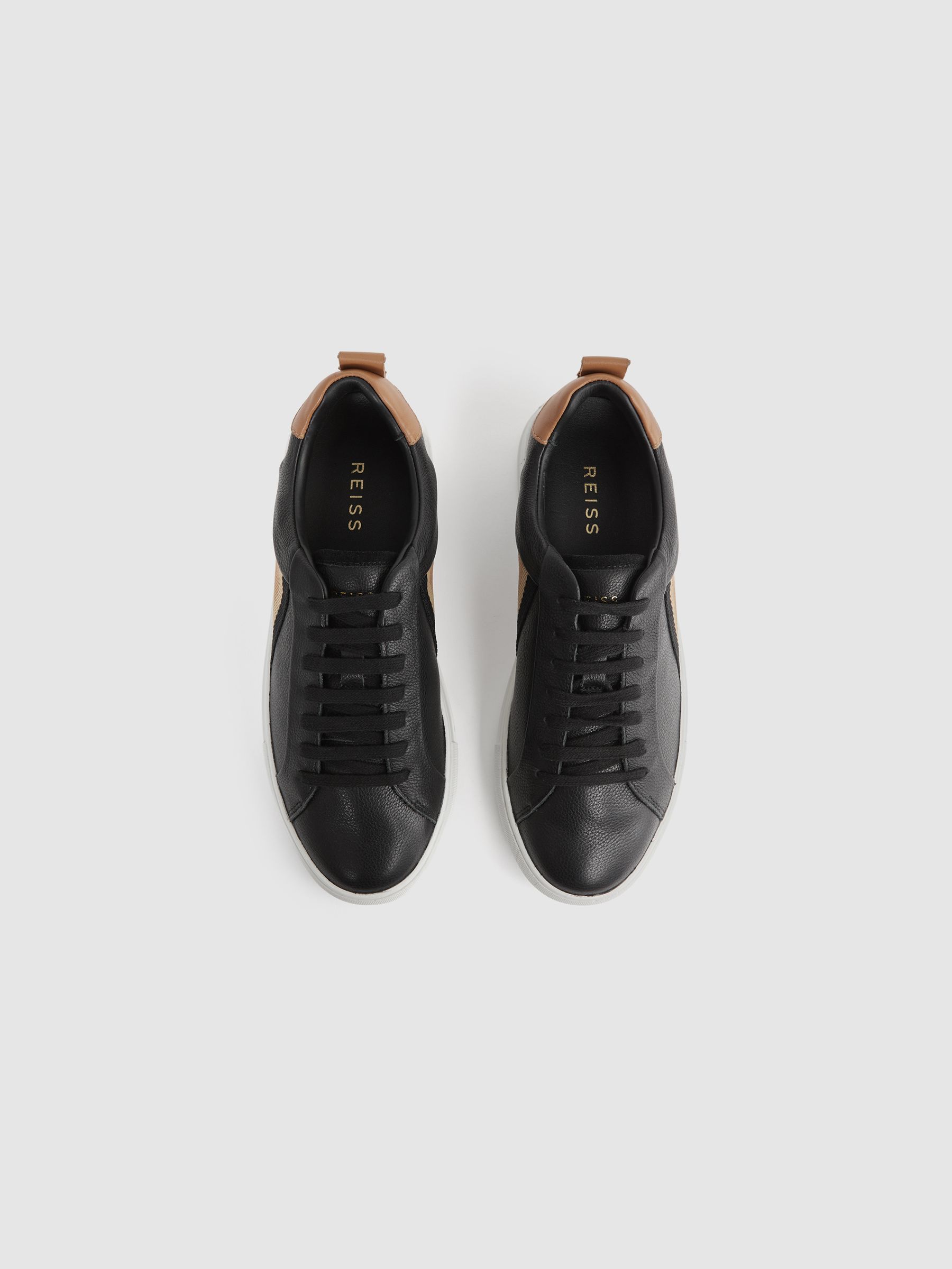 Reiss Leather Side Stripe Trainers in Black REISS