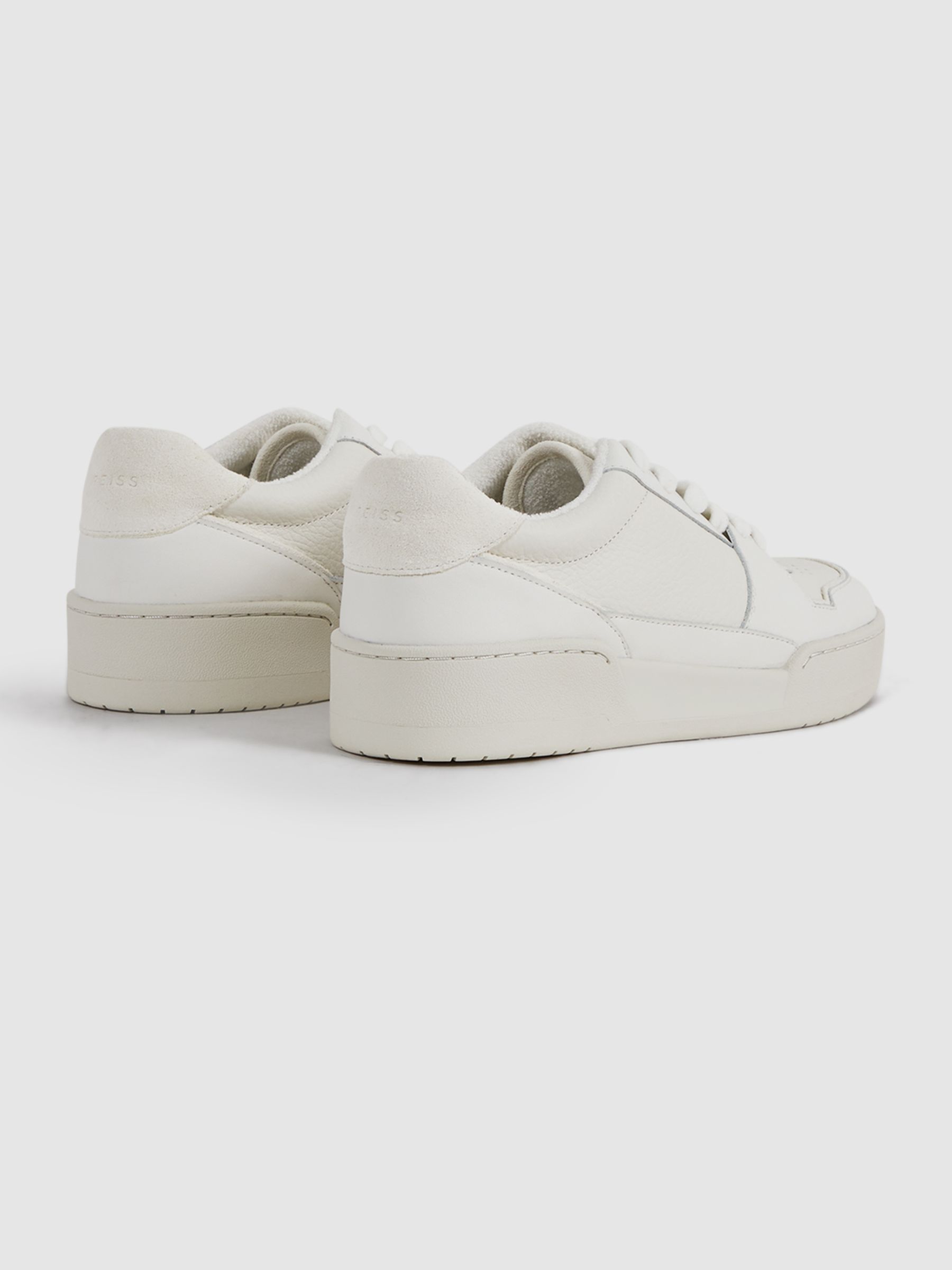 Reiss Leather Lace Up Trainers in White REISS
