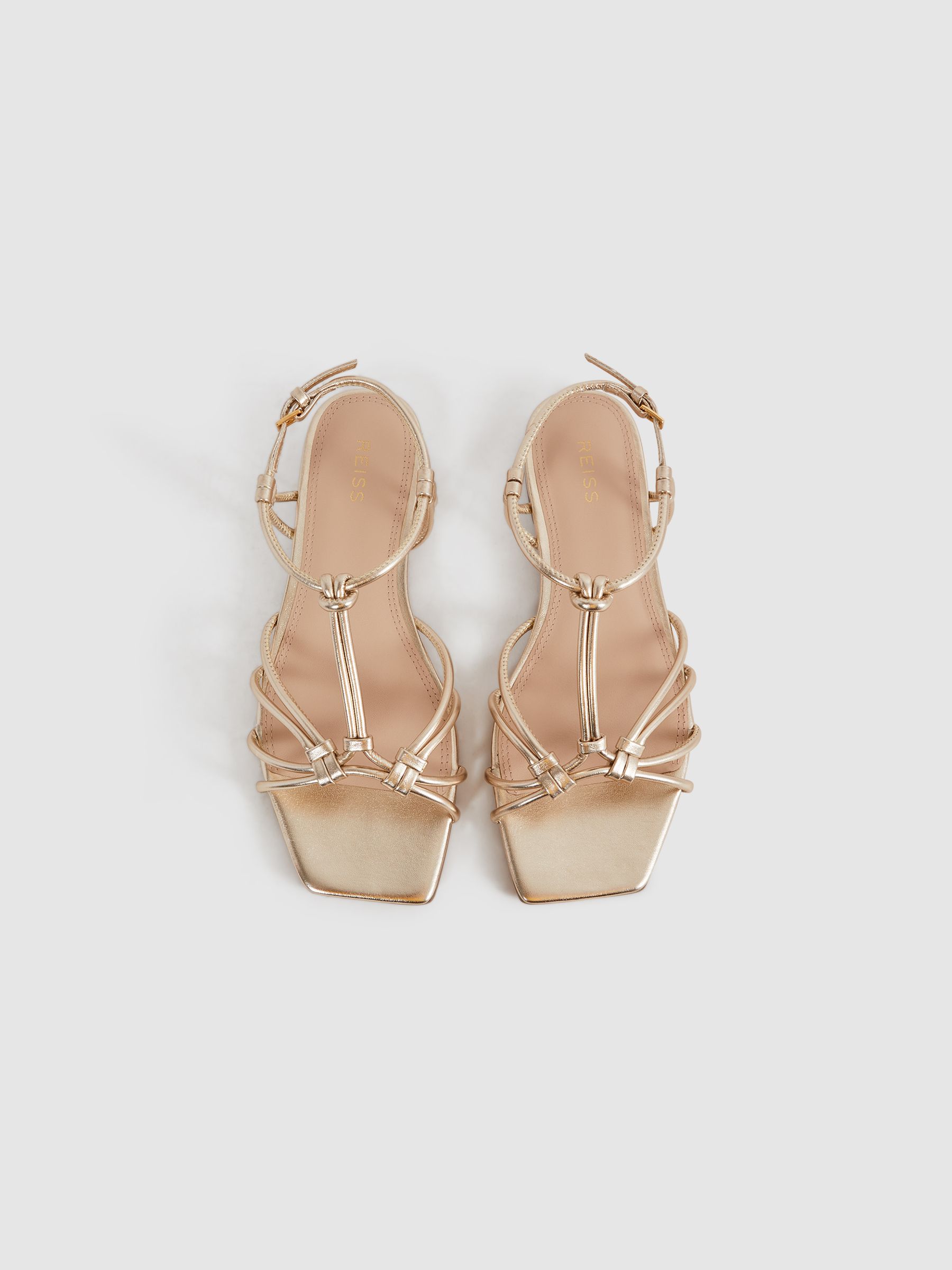 Reiss Metallic Knot Detail Sandals in Gold REISS