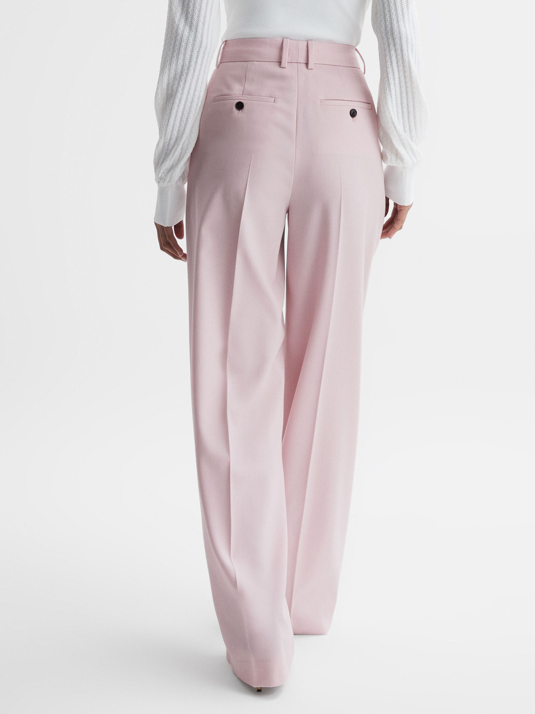 Reiss Wool Blend Mid Rise Wide Leg Trousers in Pink REISS