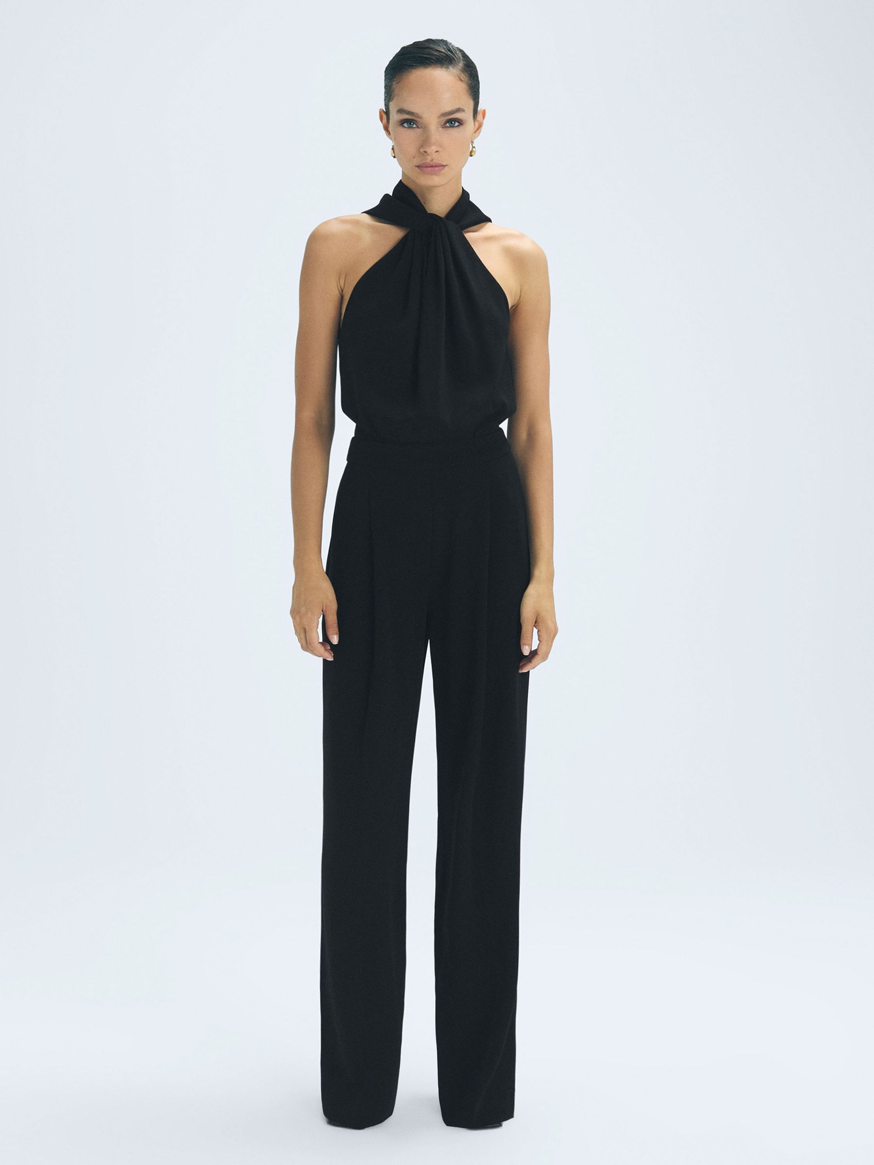 Reiss Ida Black Halter Neck Jumpsuit REISS
