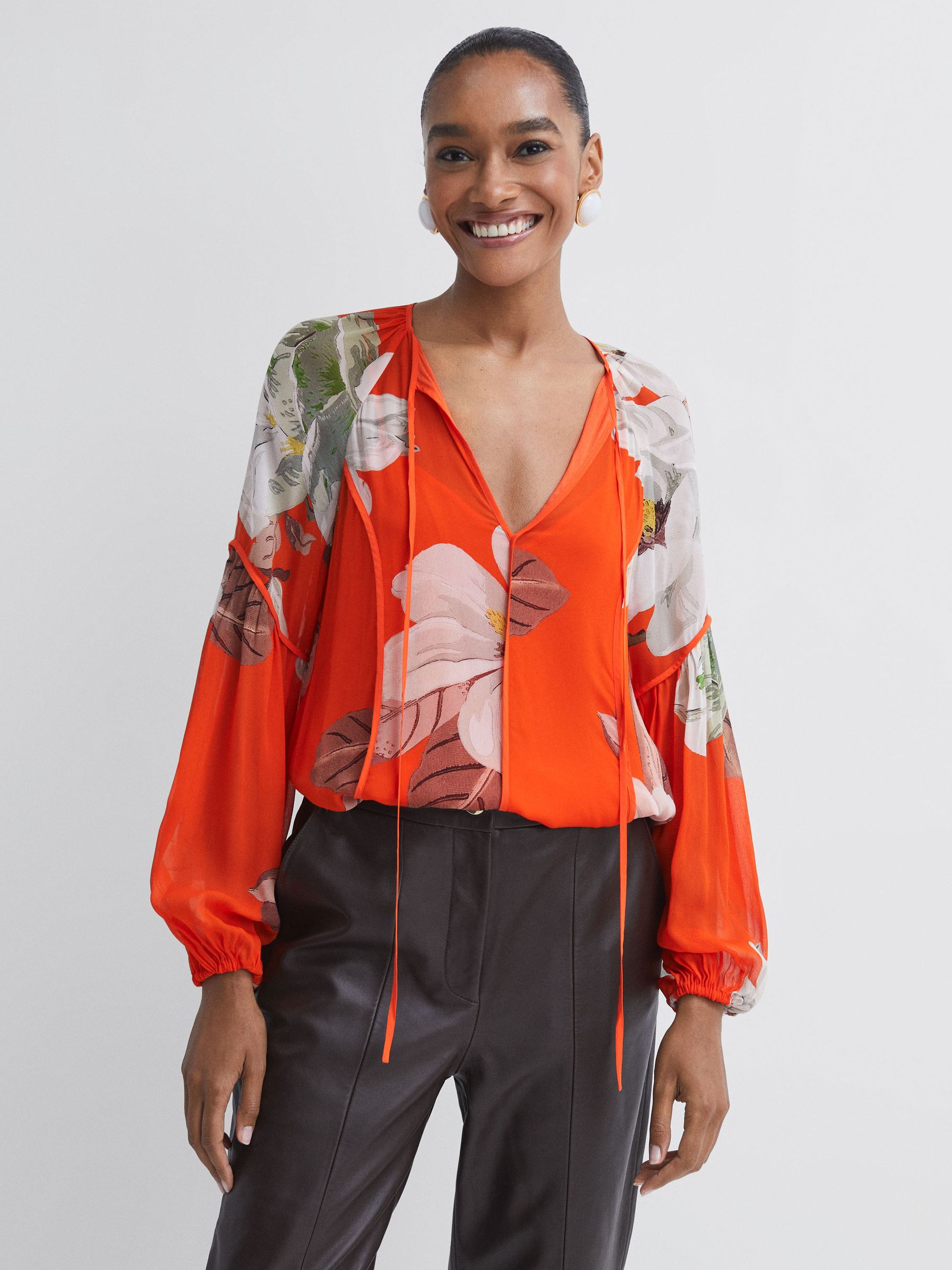 Sheer tie neck blouse best sale