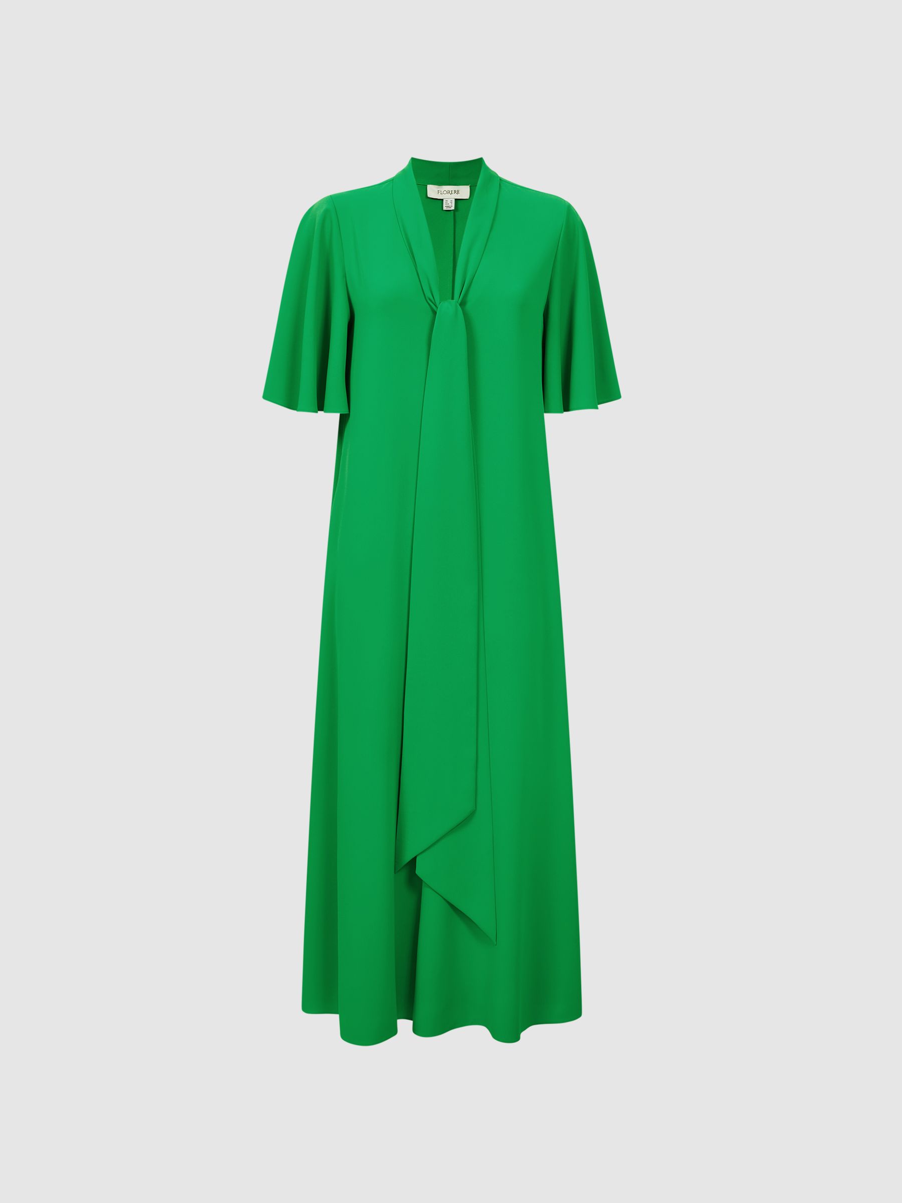 Reiss Florere Tie Neck Midi Dress in Bright Green - REISS