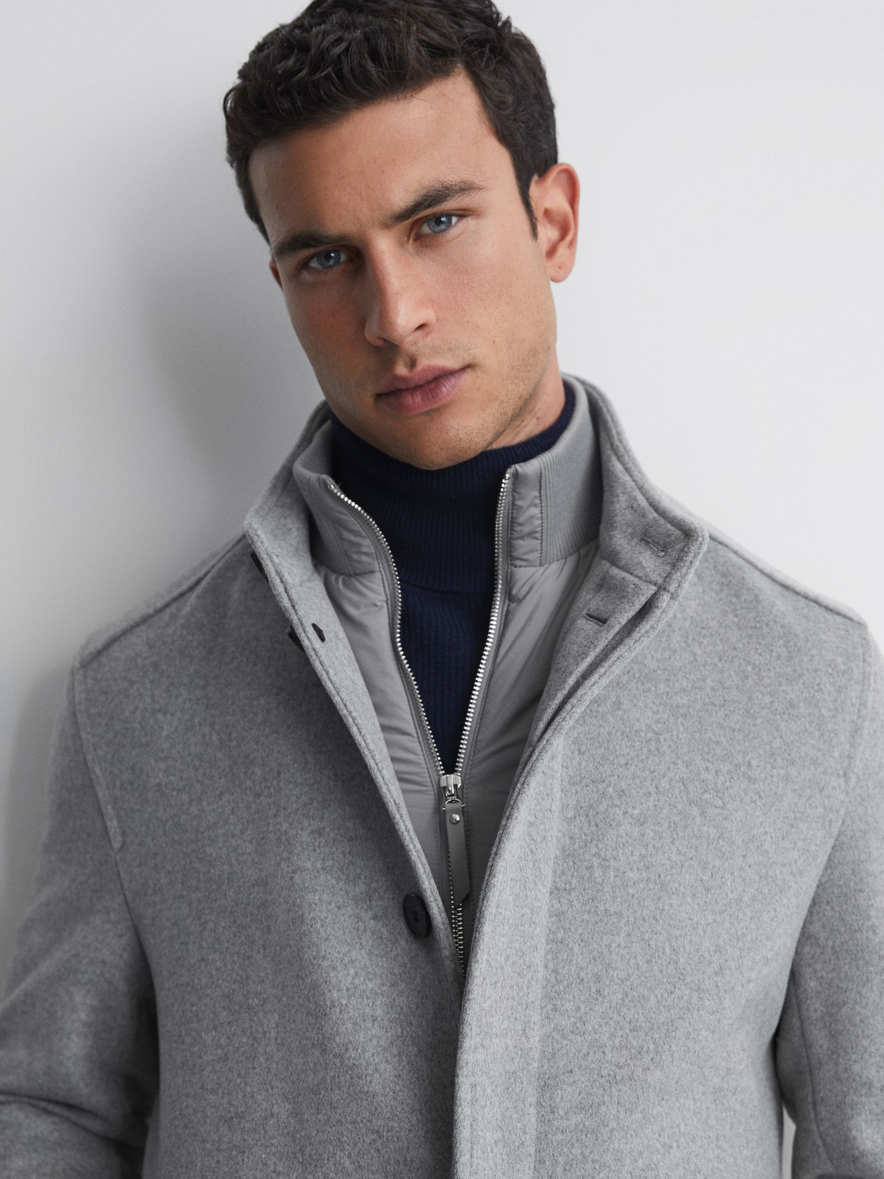 Grey longline wool coat online
