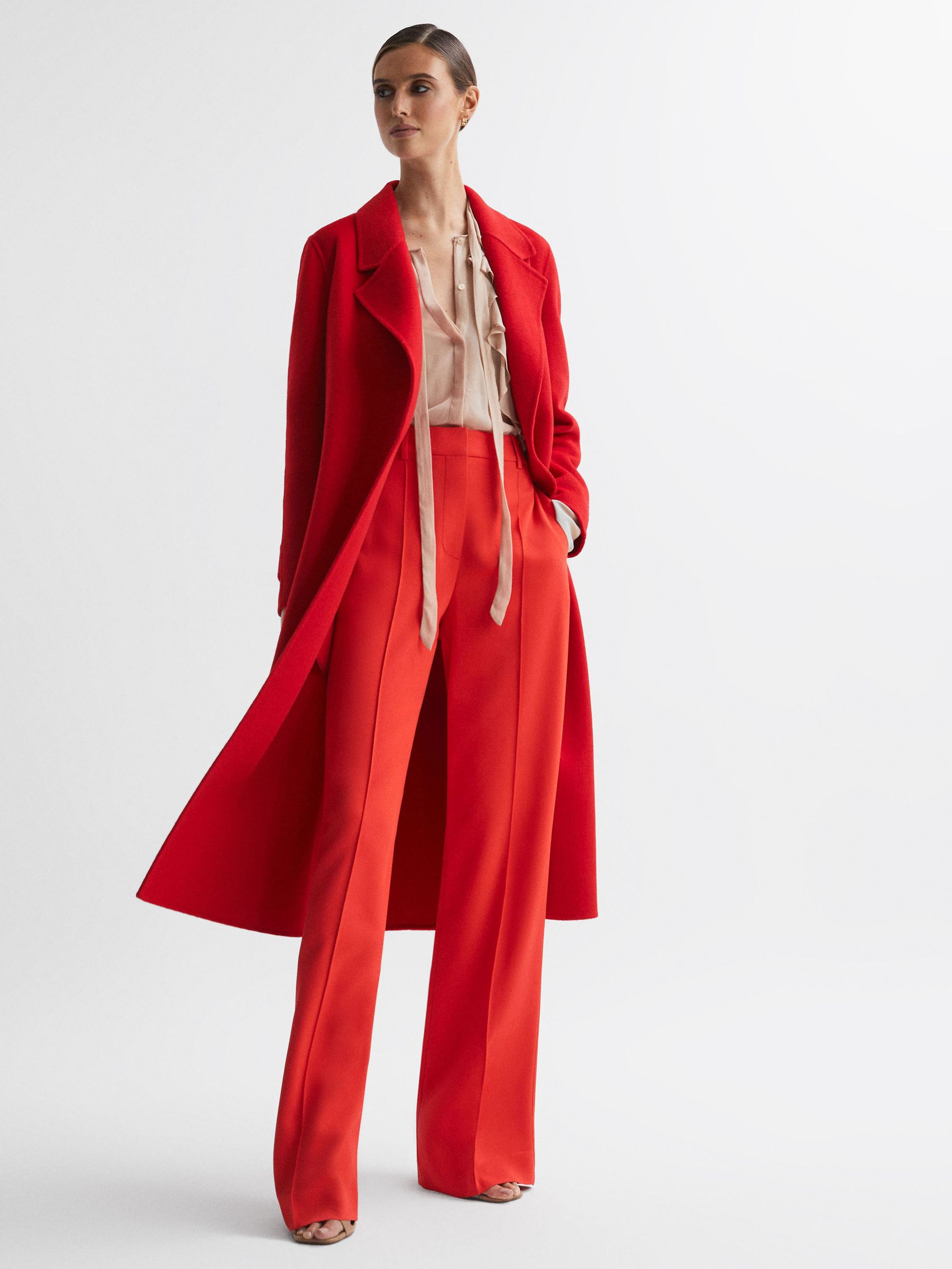 Reiss Emile Coral Wool Belted Blindseam Coat REISS