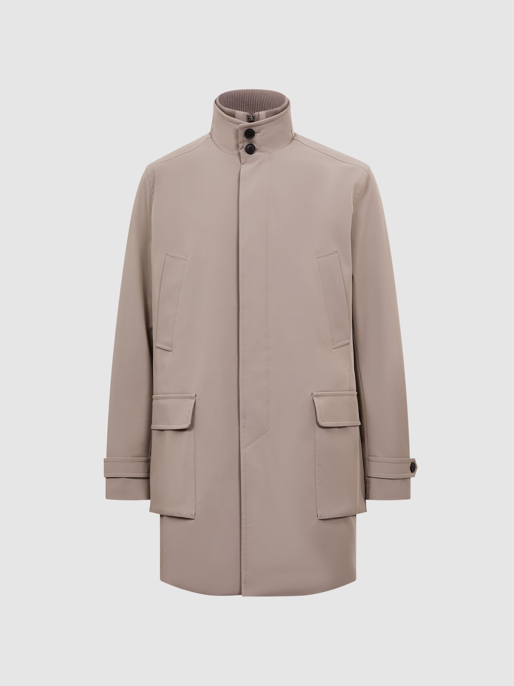 Reiss Funnel Neck Removable Insert Jacket in Taupe REISS