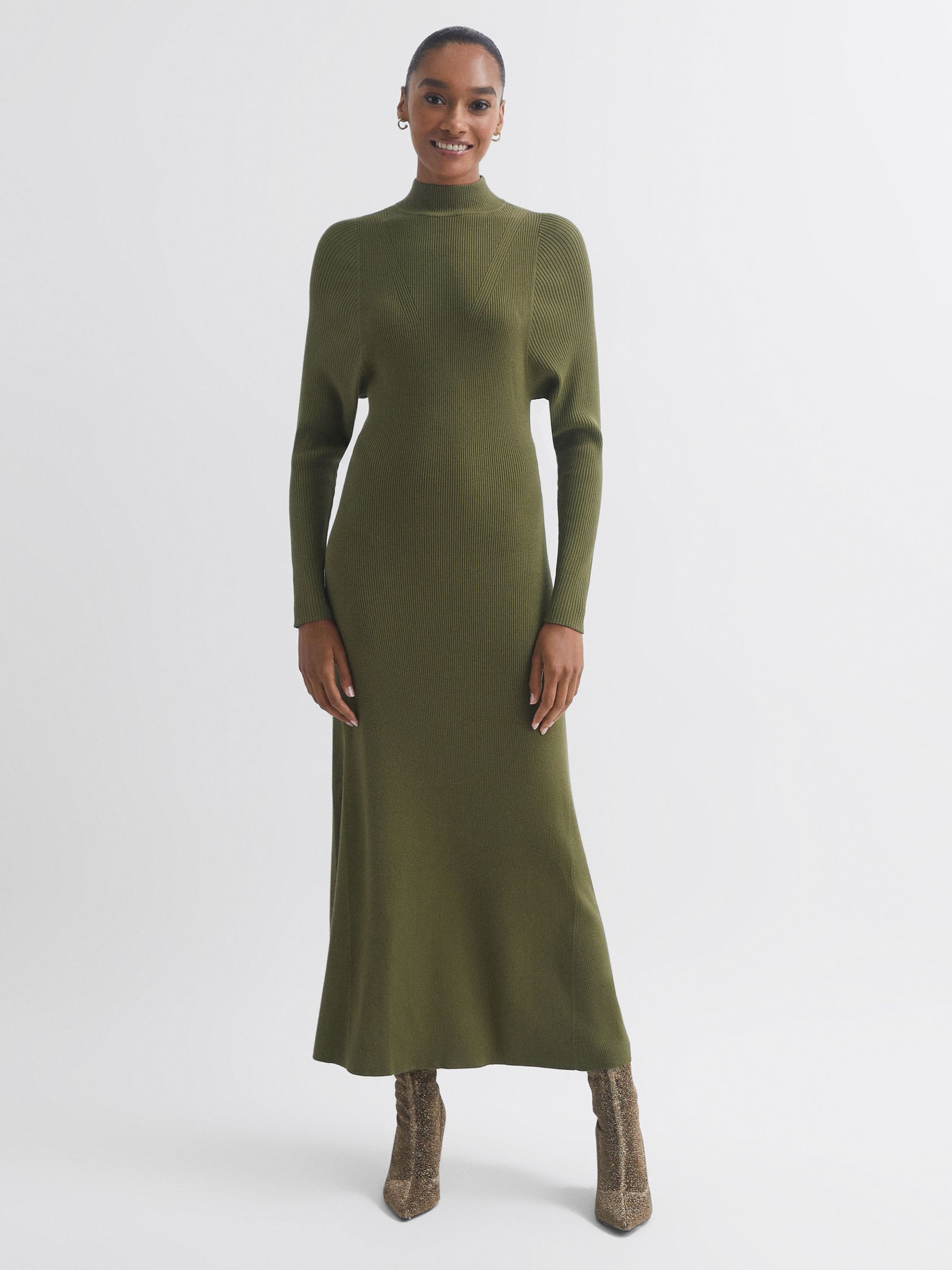 Reiss Florere Knitted Maxi Dress in Green REISS