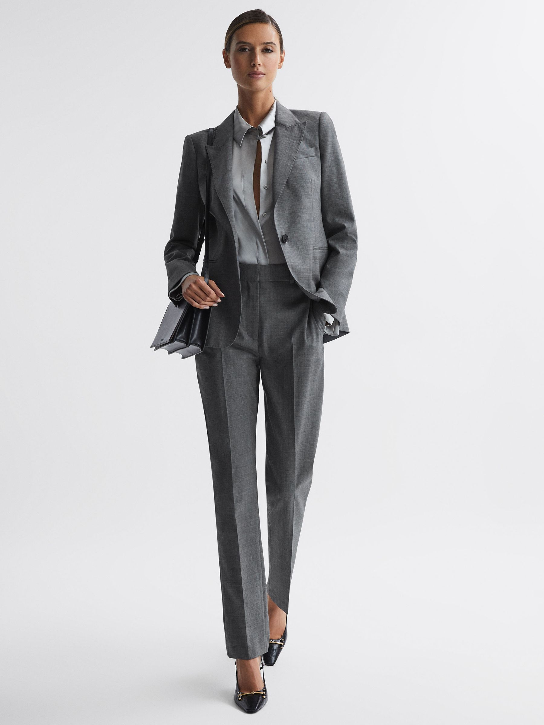 Reiss Tailored Fit Wool Blend Single Breasted Suit Blazer in Grey REISS