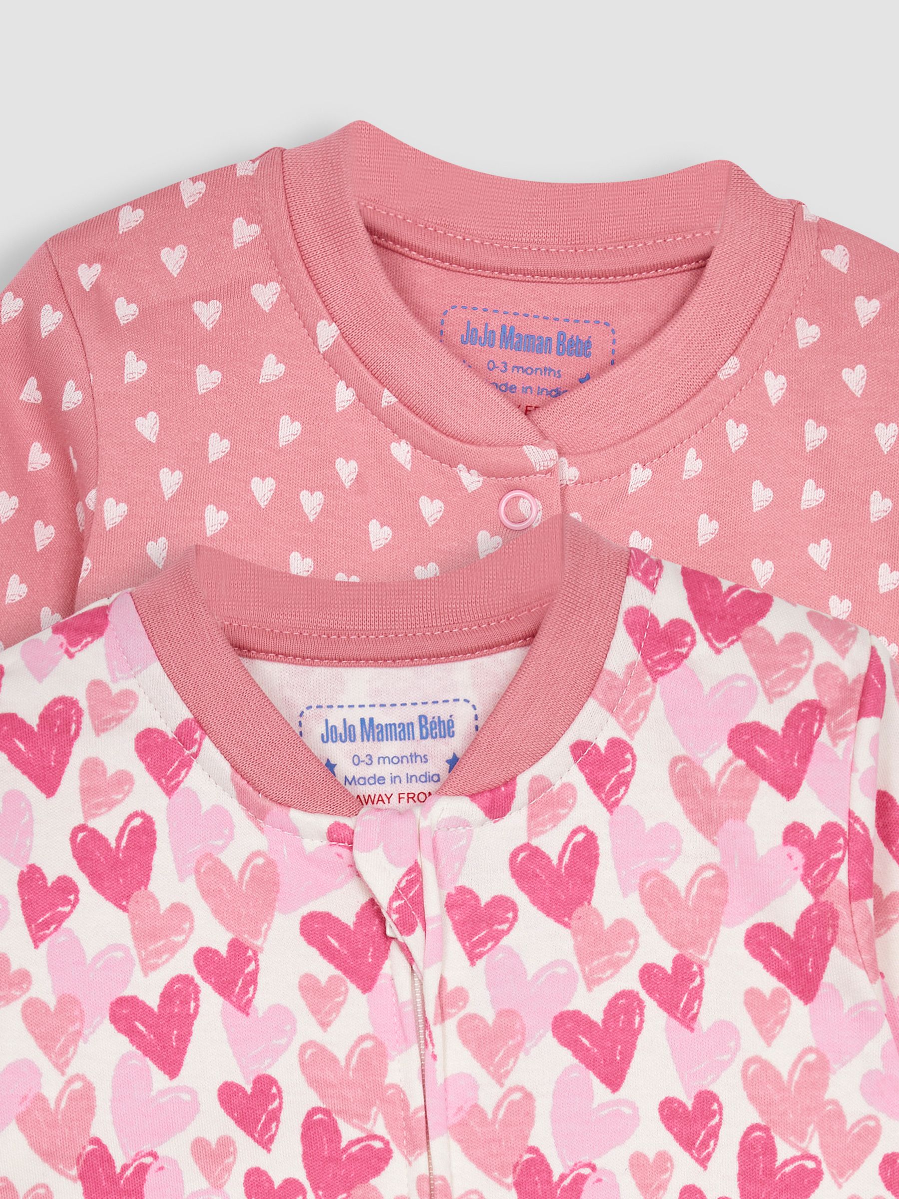 Buy JoJo Maman Bebe Pink Heart 2 Pack Footless Sleepsuits from the JoJo Maman Bebe UK online shop